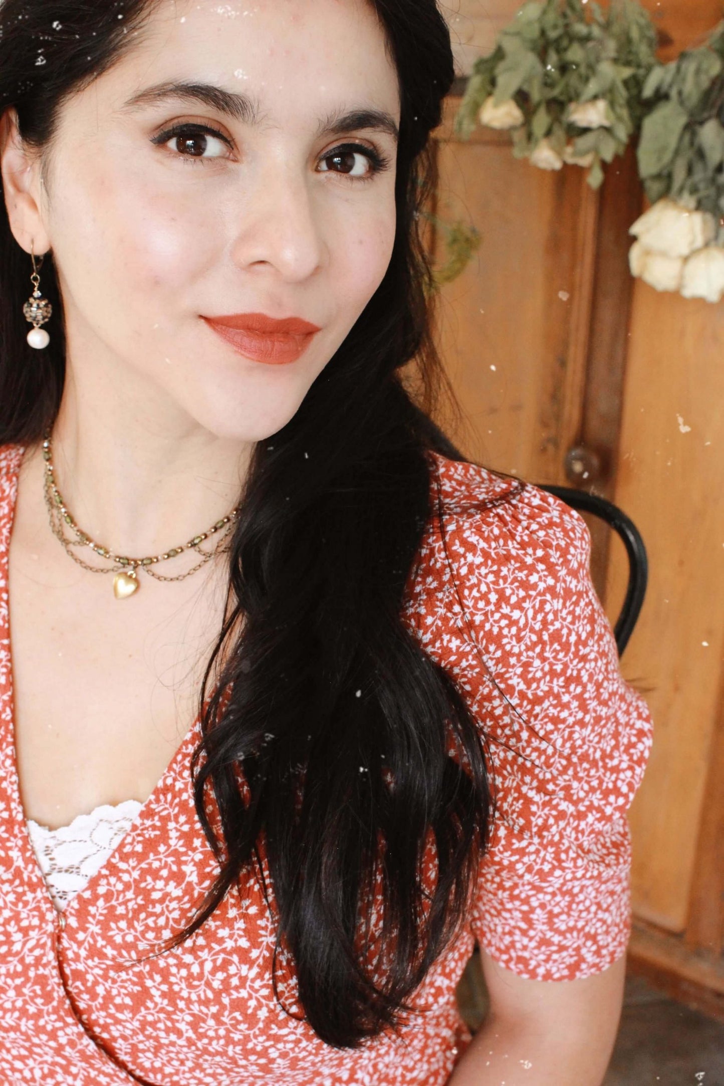 Beaded Pearl Drop Earrings And Romantic Green Gold Pendant Necklace Sweetheart Collection - Inspired by the heartfelt beauty of the 1940s.
