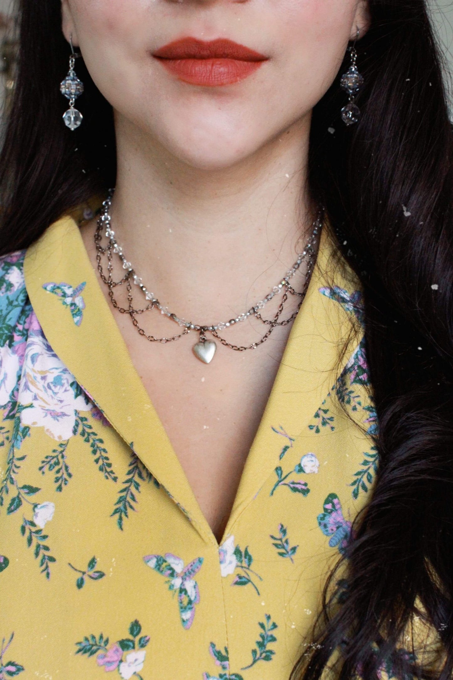 Elegant Clear Crystal & Silver Heart Necklace