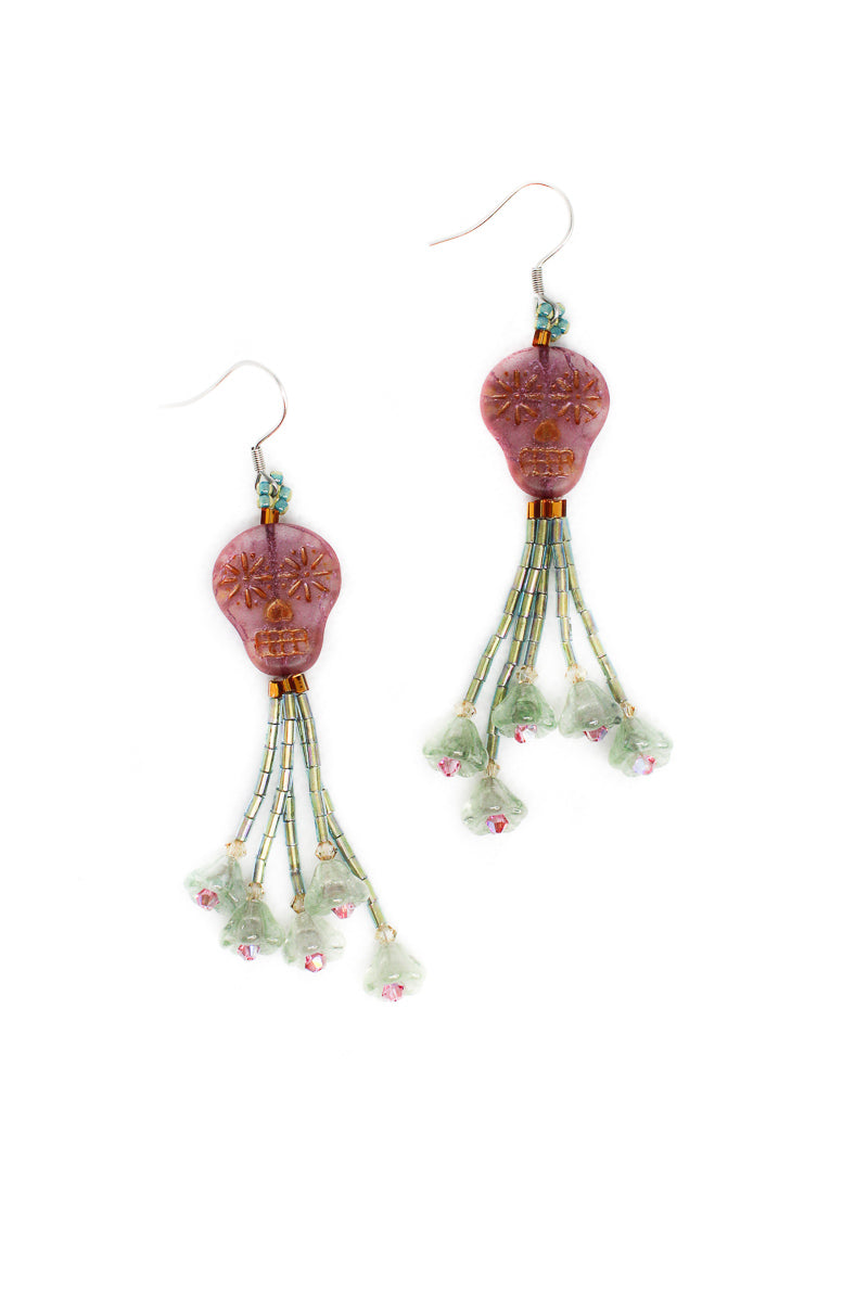 Pink Sugar Skull Tassel Earrings