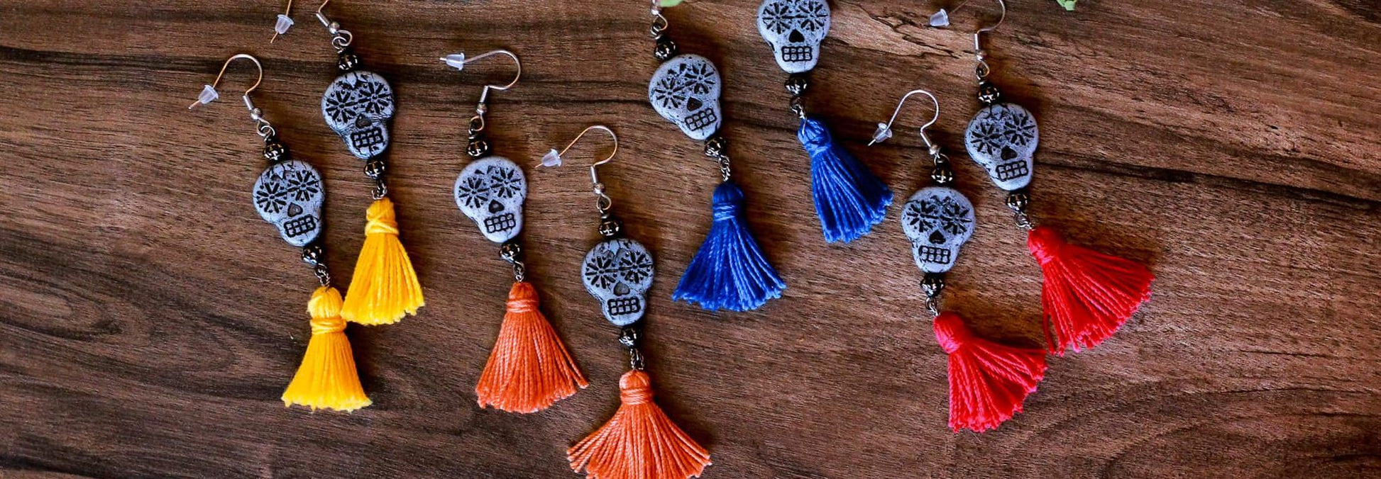 Colorful Sugar Skull Tassel Earrings by Kaleidoscopes And Polka Dots
