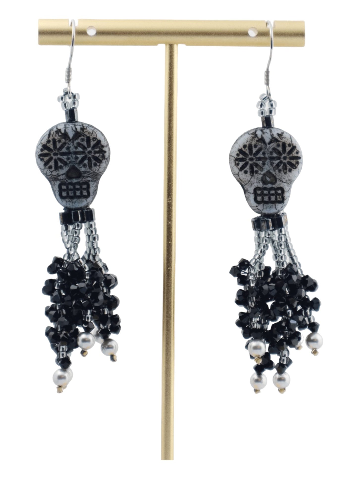 Black-Tassel-Earrings---Sugar-Skulls-And-Crystals---Kaleidoscopes-And-Polka-Dots