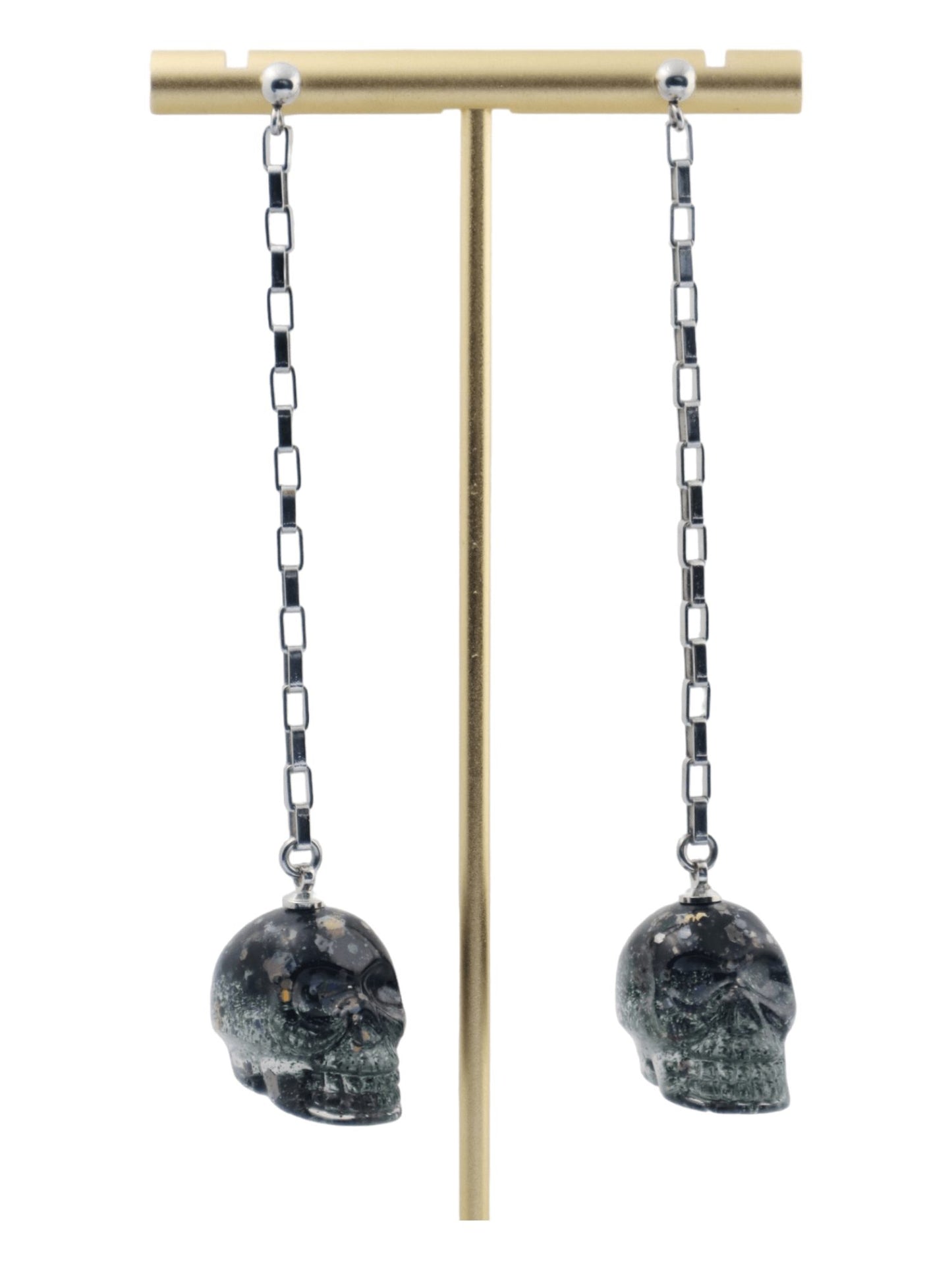 Dangle-Skull-Earrings---CHROME---Glittery-Halloween-Earrings---FRONT---Kaleidoscopes-And-Polka-Dots