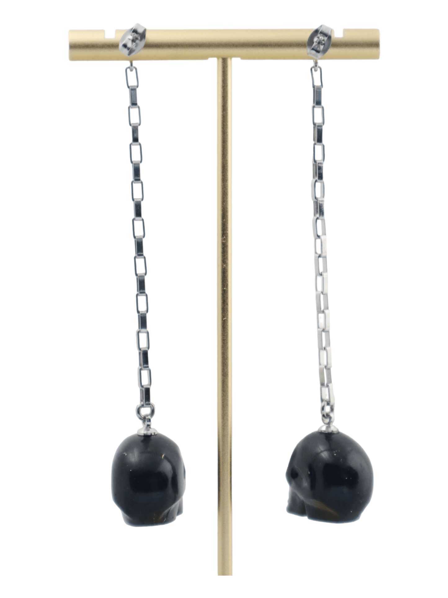 Dangle-Skull-Earrings---BLACK---Glittery-Halloween-Earrings---Back---Kaleidoscopes-And-Polka-Dots