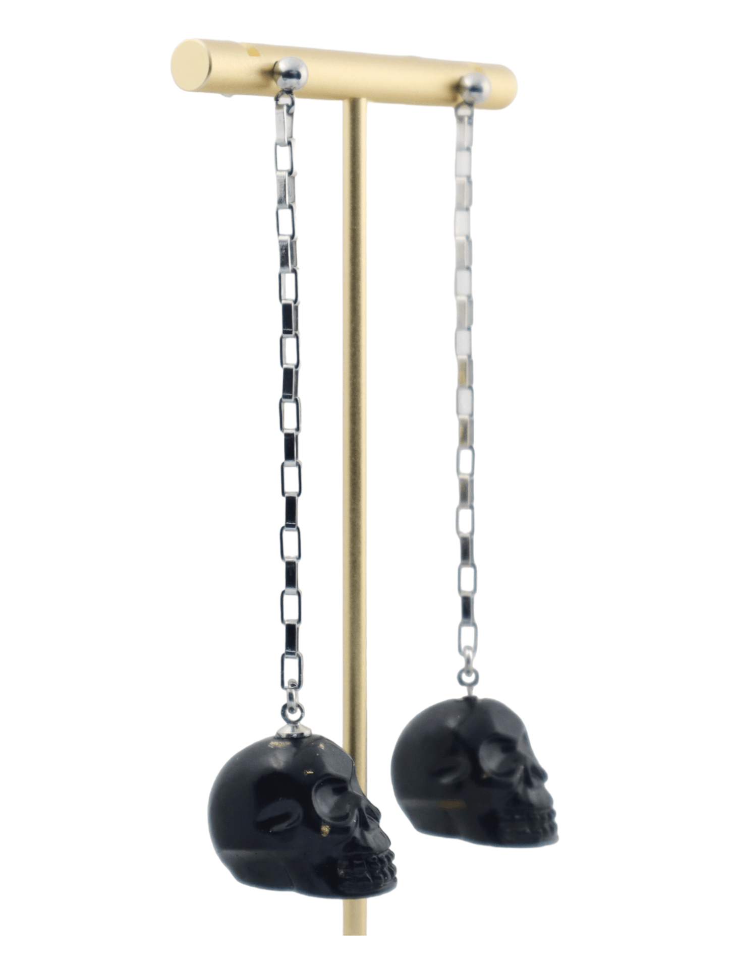 Dangle-Skull-Earrings---BLACK---Glittery-Halloween-Earrings---Side---Kaleidoscopes-And-Polka-Dots