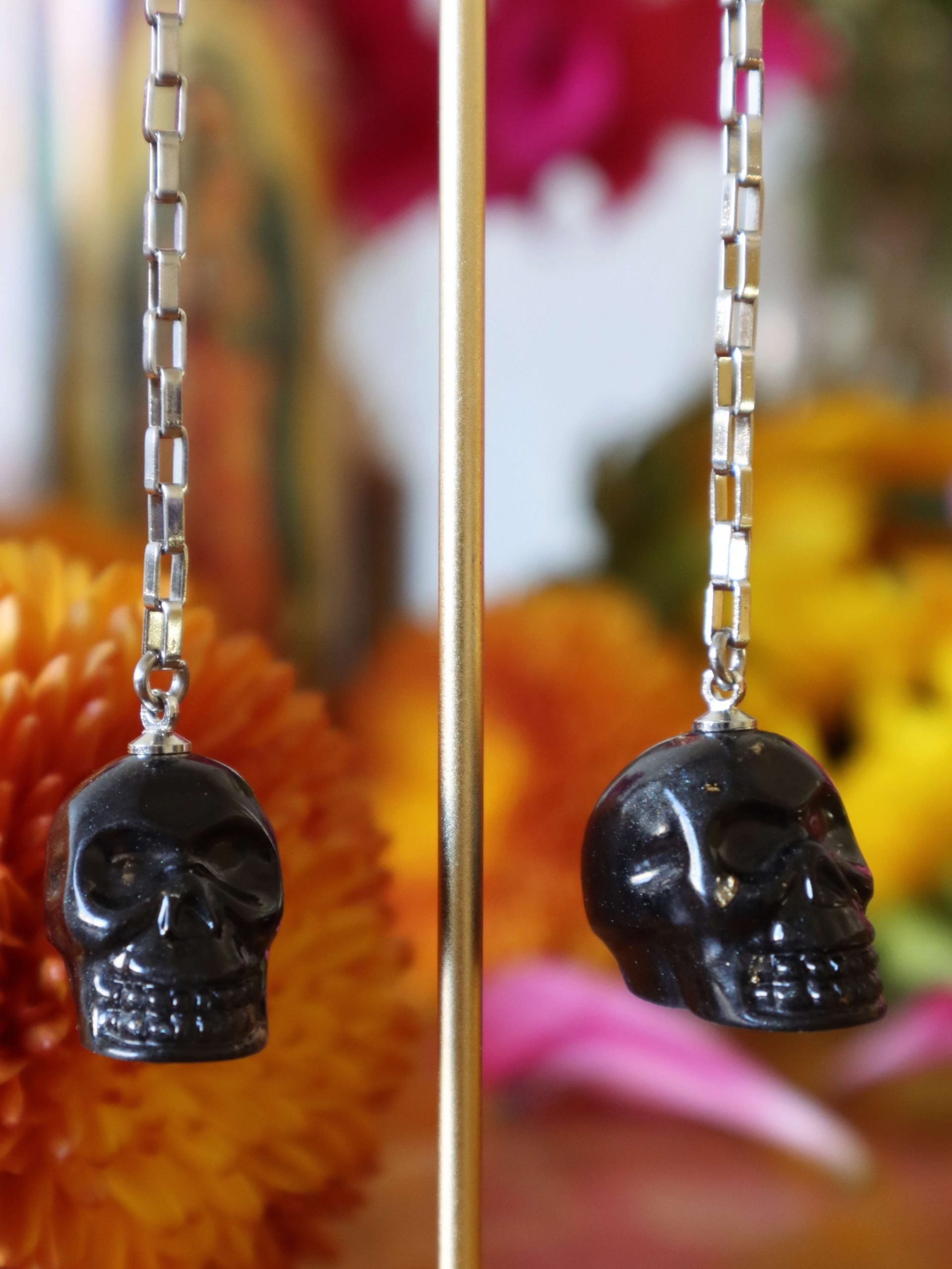 day of the dead dangle skull earrings