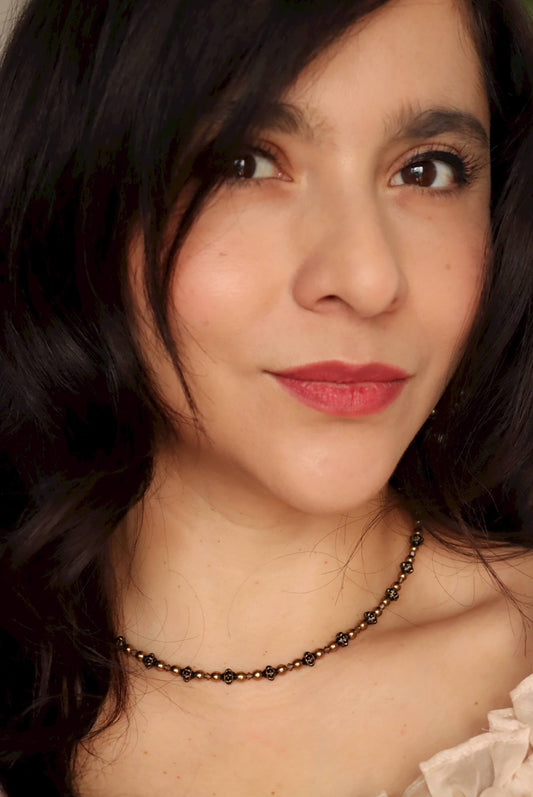 Delicate Bronze Glass And Crystal Beaded Everyday Necklace - Kaleidoscopes And Polka Dots
