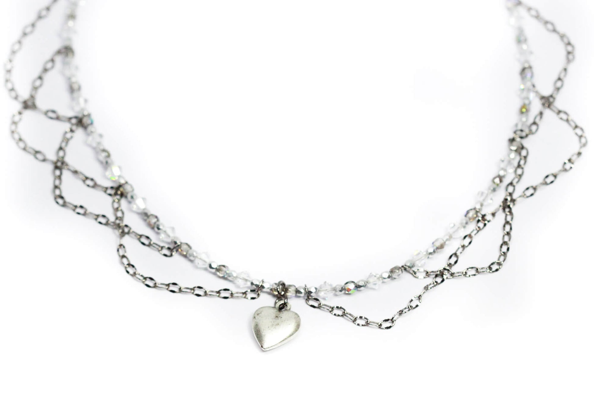 Silver Heart Crystal Necklace - 1940s Sweetheart jewelry inspired necklace