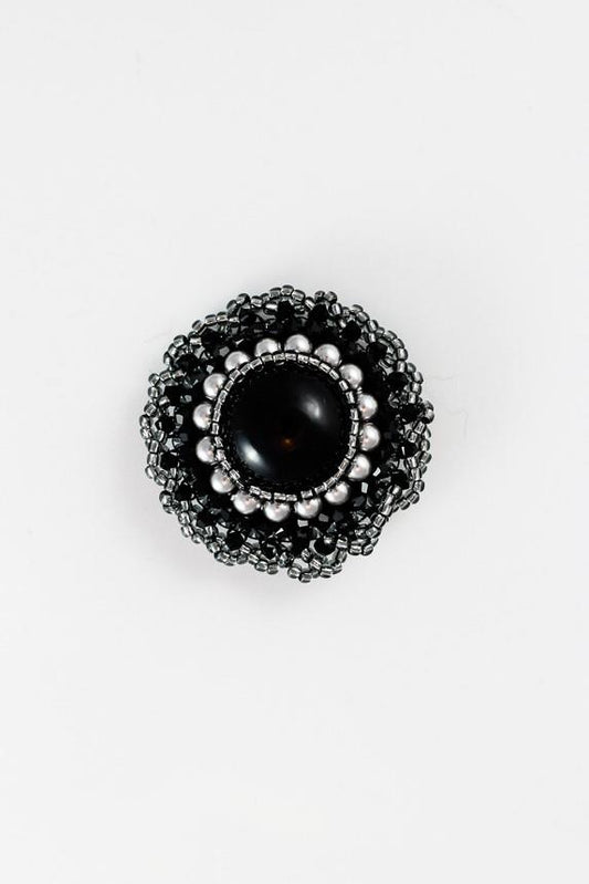 Black Beaded Magnetic Scarf Brooch