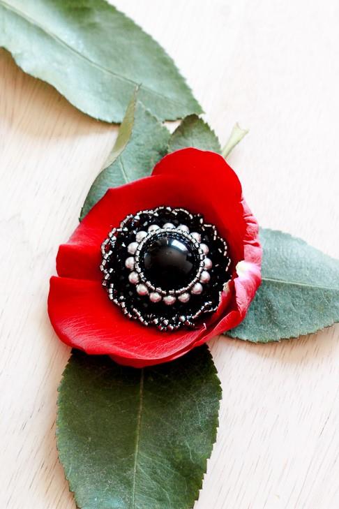 Black Beaded Magnetic Brooch