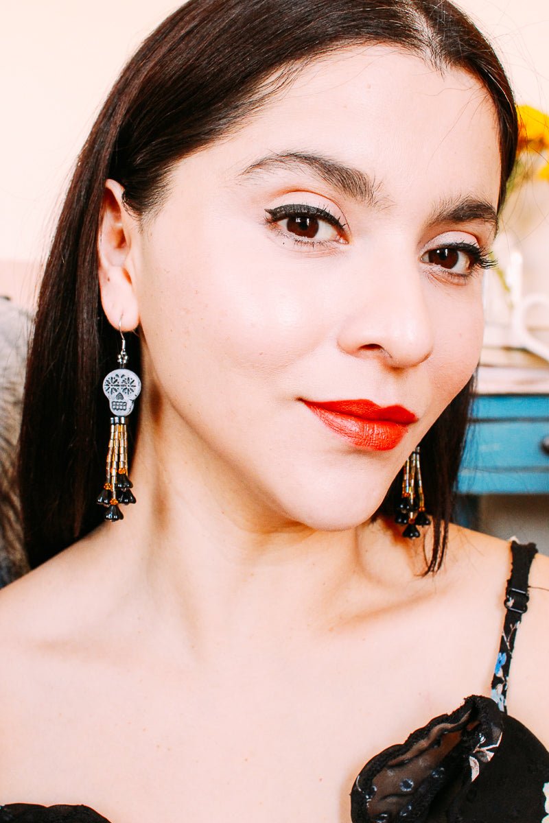 Day Of The Dead Black Sugar Skull Earrings