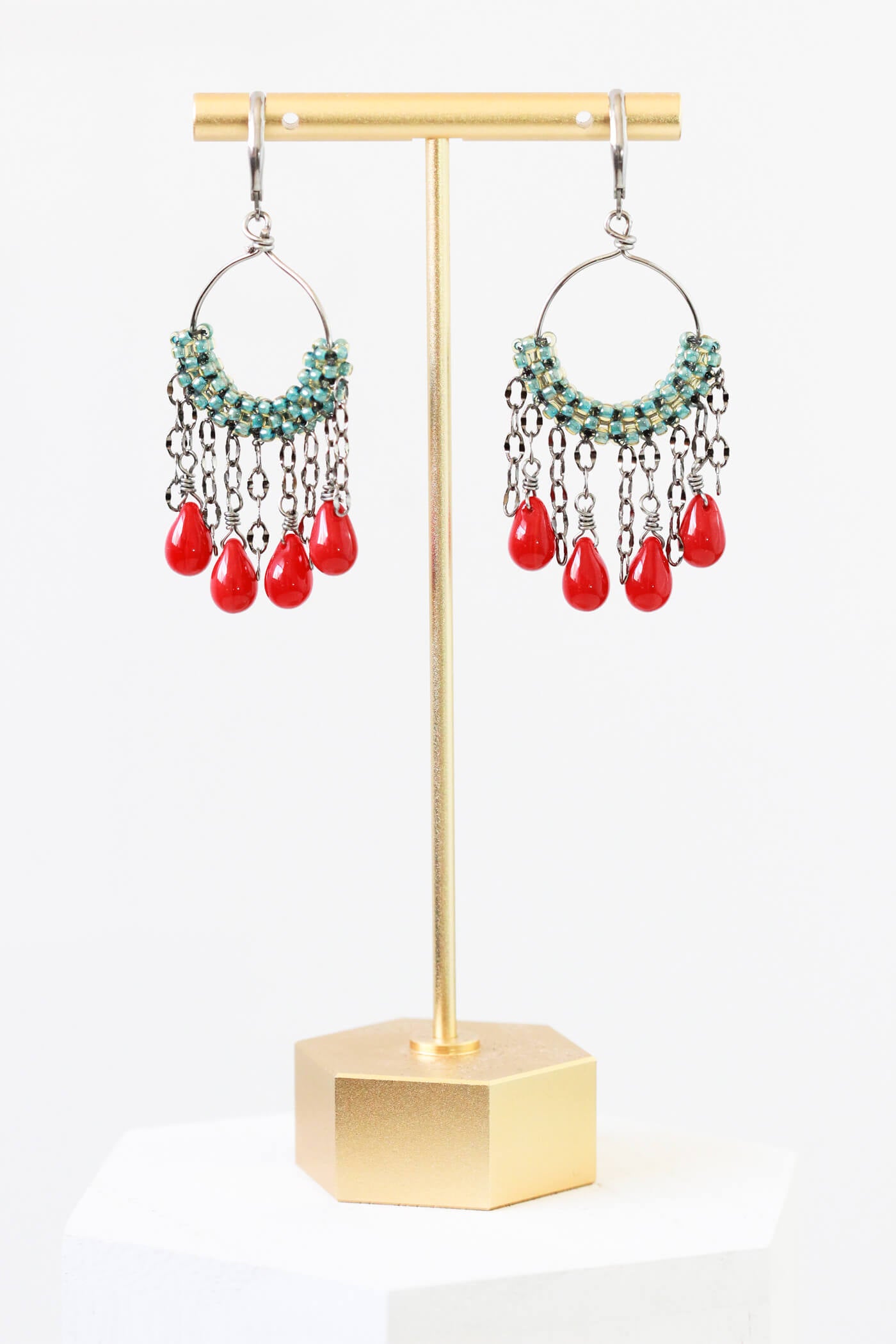 Bold Jewelry - Red & Green Statement Earrings by Kaleidoscopes And Polka Dots