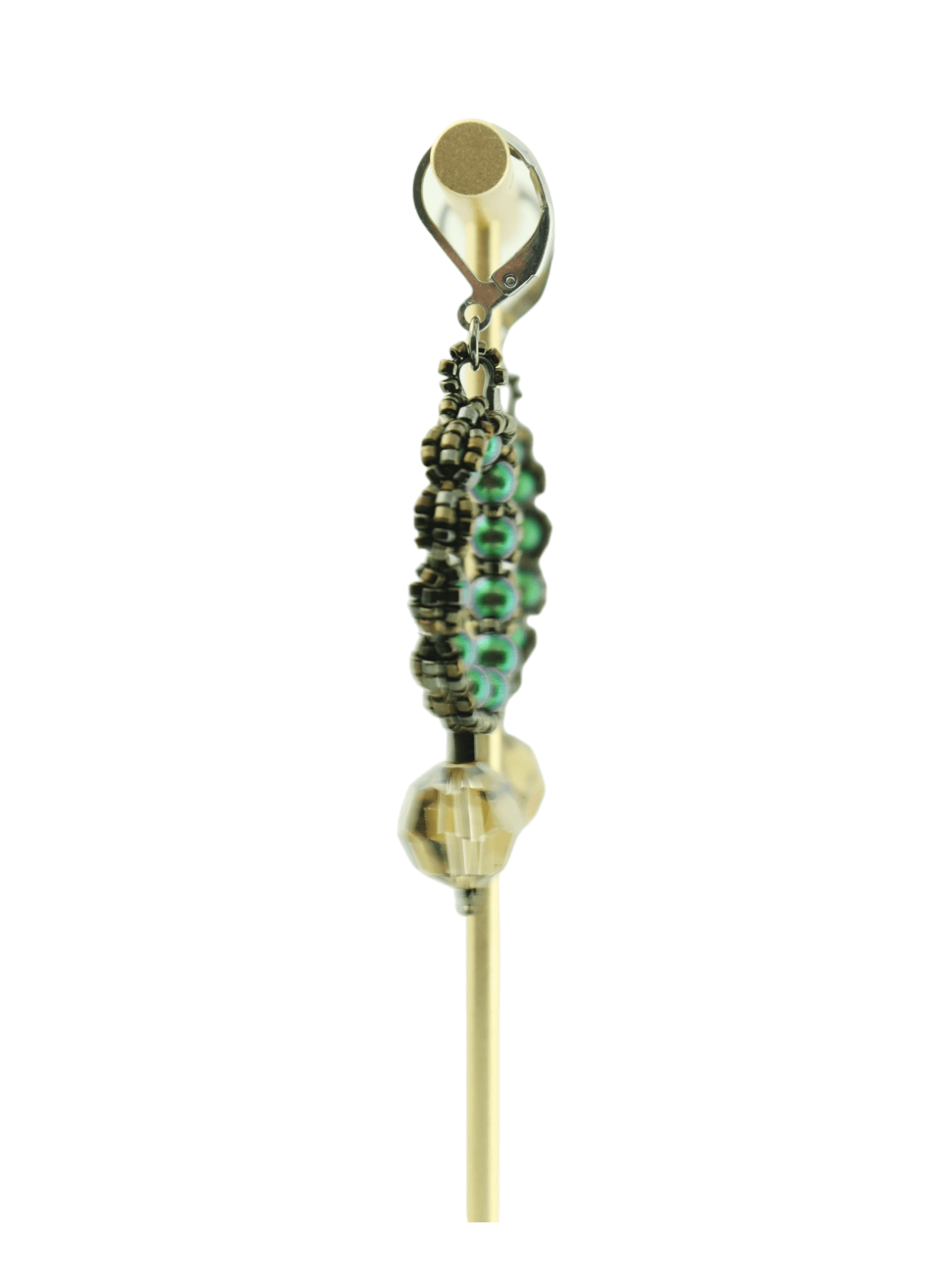 Green Beaded Hoop Pearl Crystal Drop Earrings - Kaleidoscopes And Polka Dots