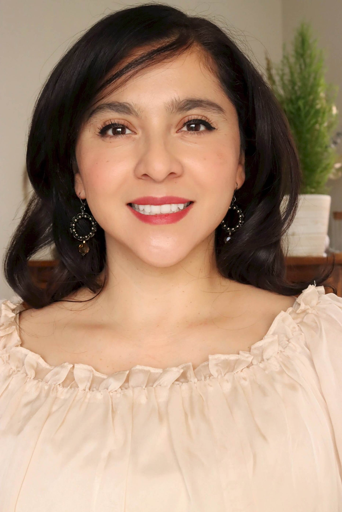 Everyday Pearl Hoop Earrings with Crystal Drops - Kaleidoscopes And Polka Dots