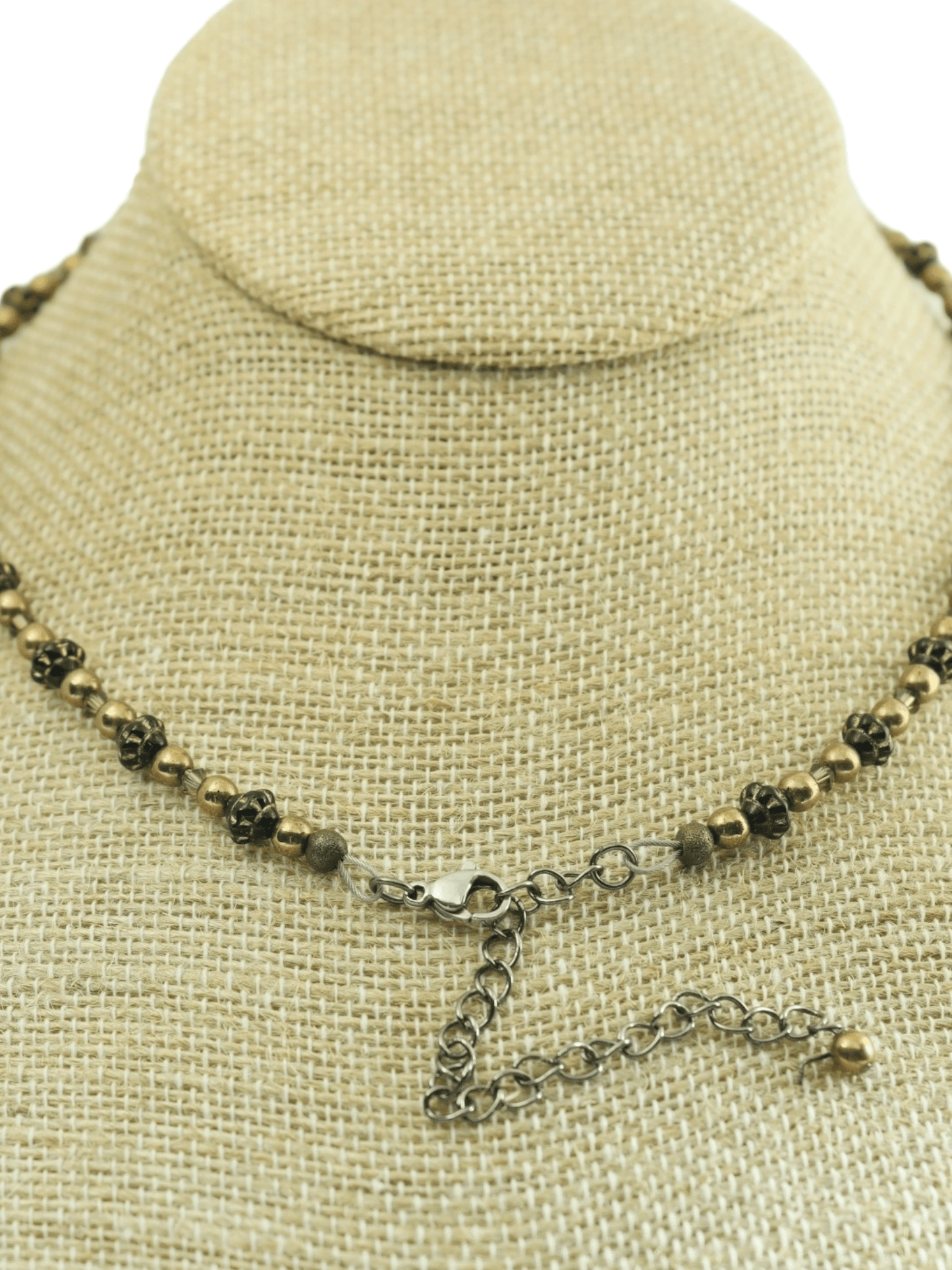 Gunmetal Plated Lobster Clasp - Bronze Beaded Necklace - Kaleidoscopes And Polka Dots