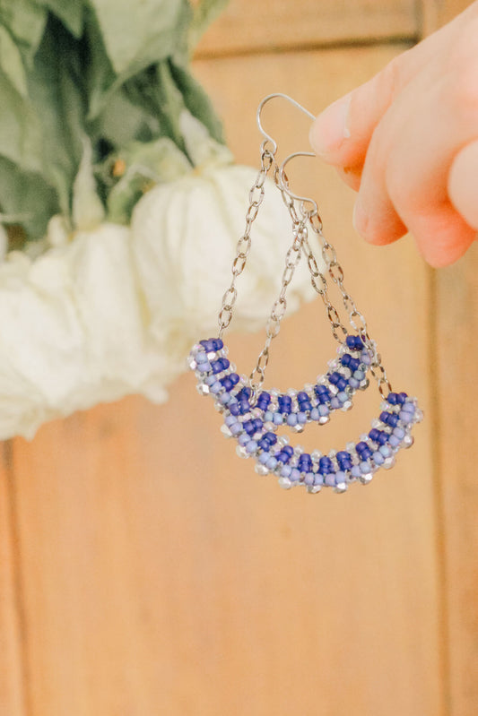 Classic Blue Handmade Long Drop Earrings