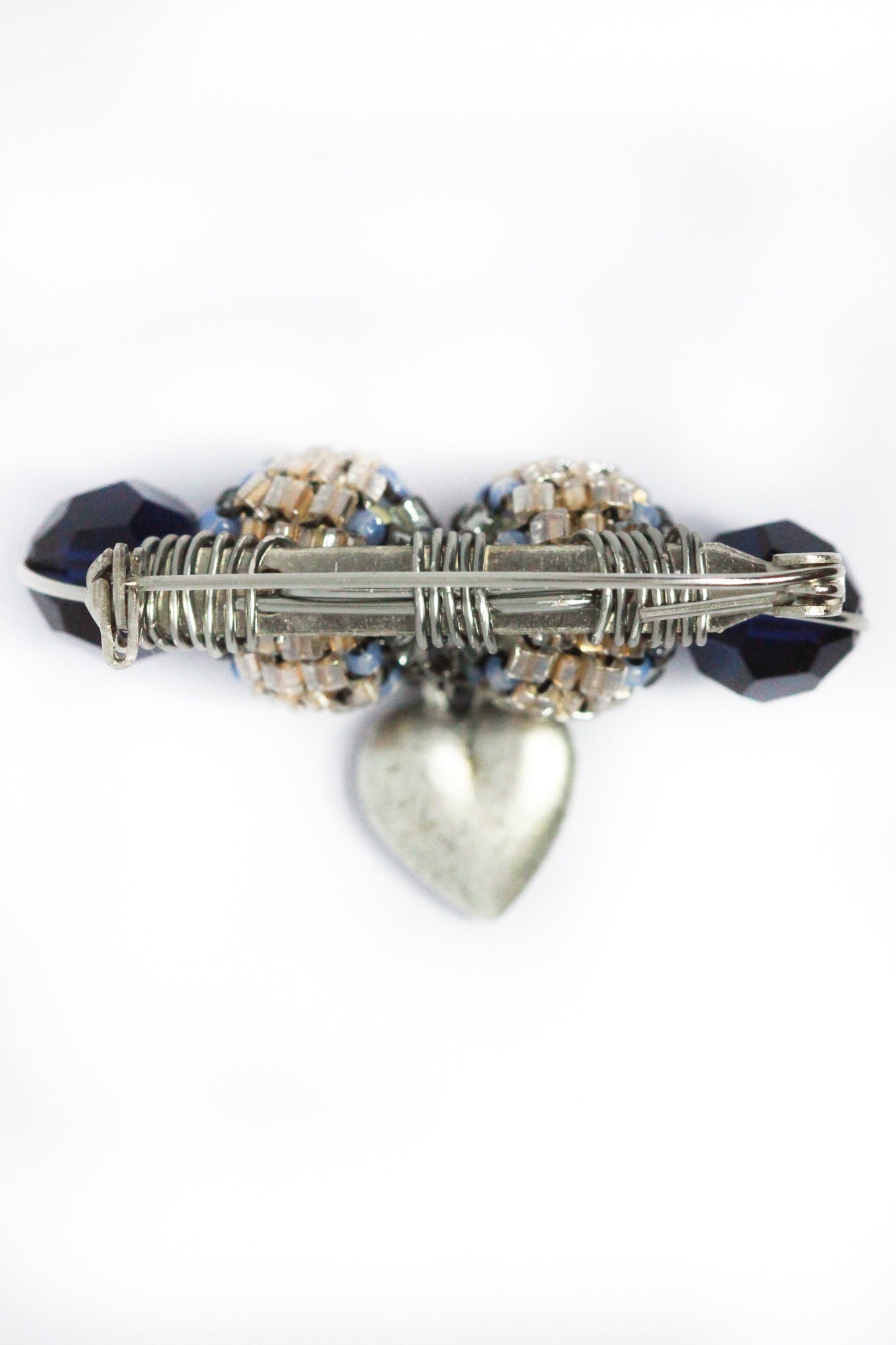 Vintage Inspired Silver Heart And Blue Crystal Brooch