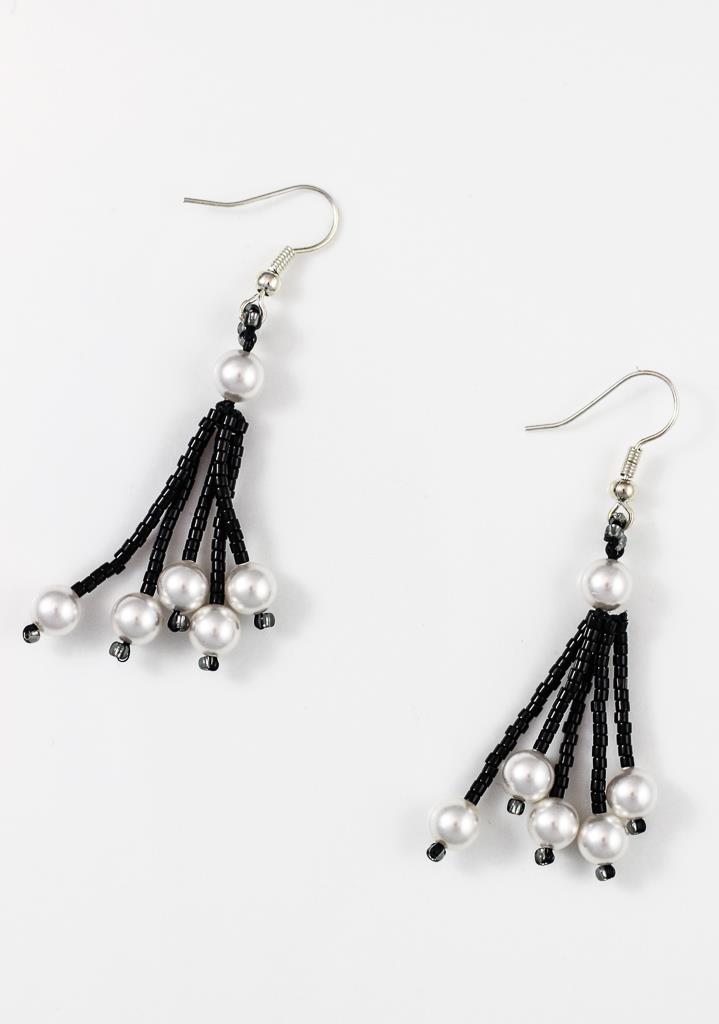 Beaded Swarovski Tassel Pearl Earrings