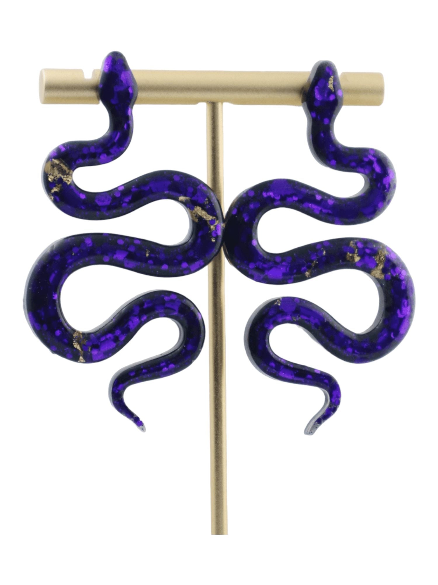 PURPLE-Snake-Earrings---Glittery-Halloween-Snake-Earrings---Kaleidoscopes-And-Polka-Dots