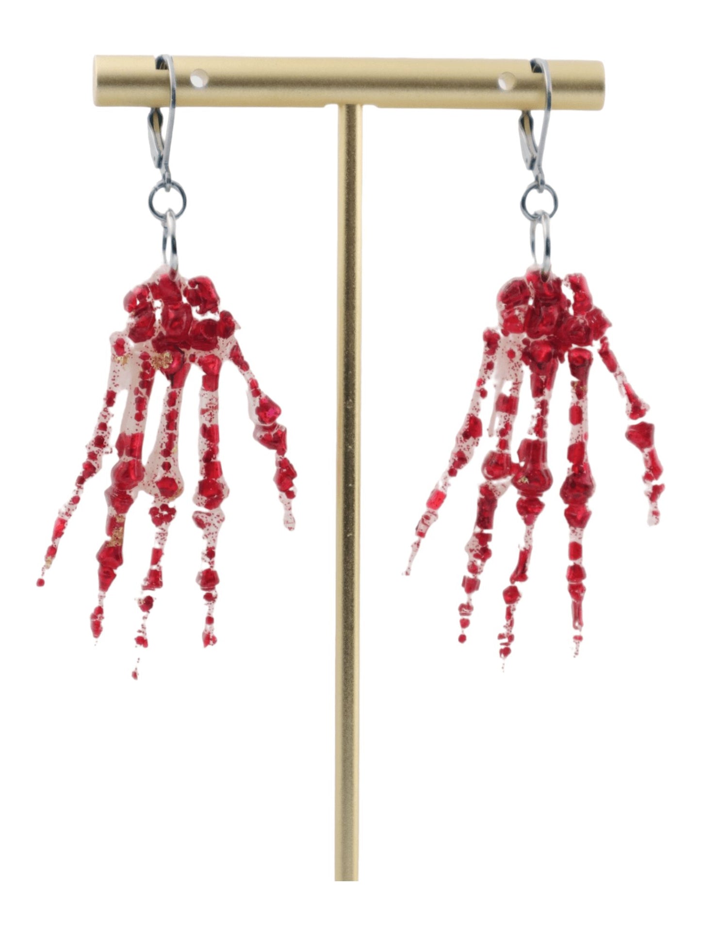 Skeleton Hand Earrings - HOT PINK Glittery Halloween Earrings - Kaleidoscopes And Polka Dots