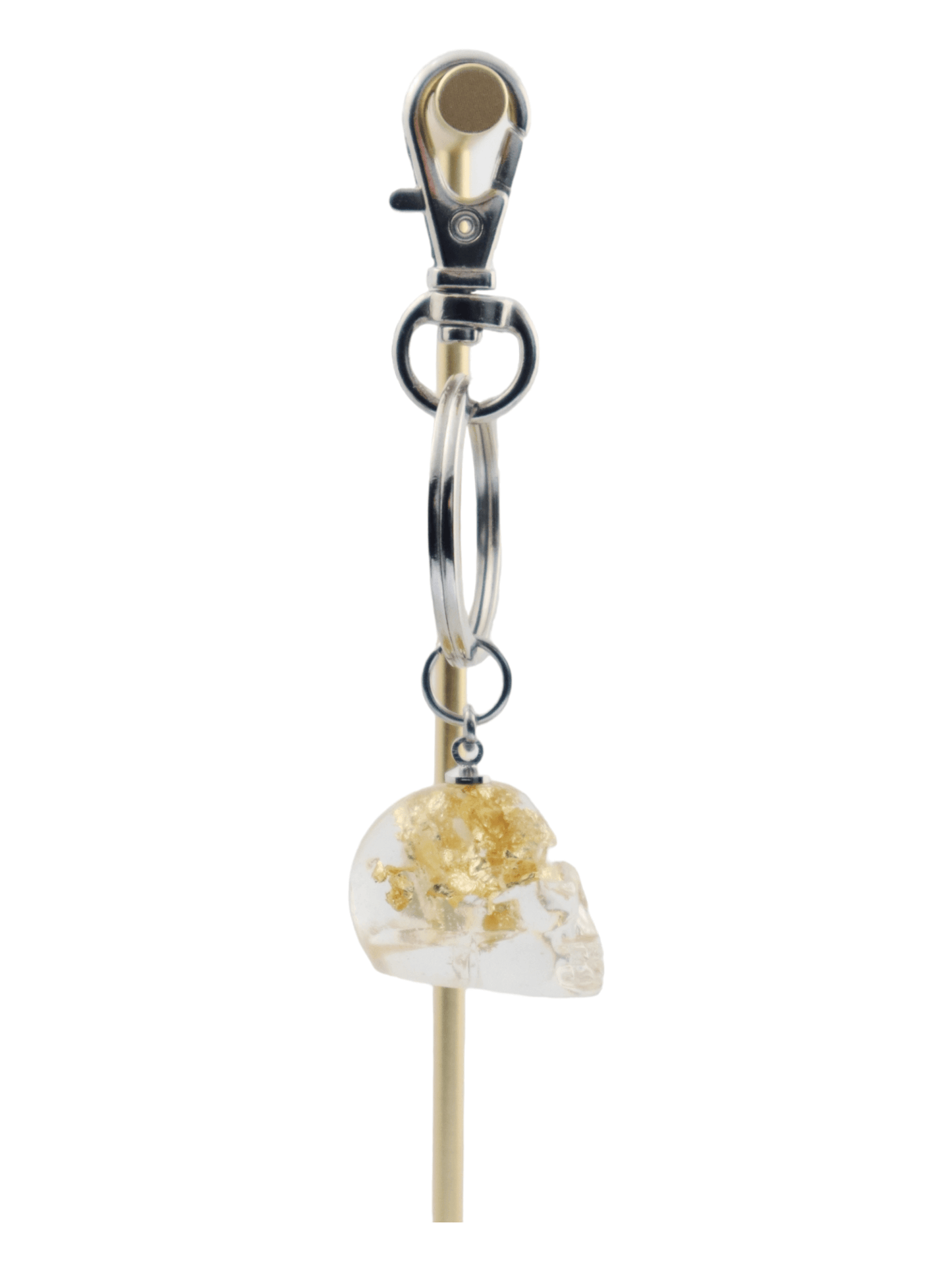 Skull-Charm---SIDE---Gold-Small-Glittery-Halloween-Skull-Keychain---Kaleidoscopes-And-Polka-Dots