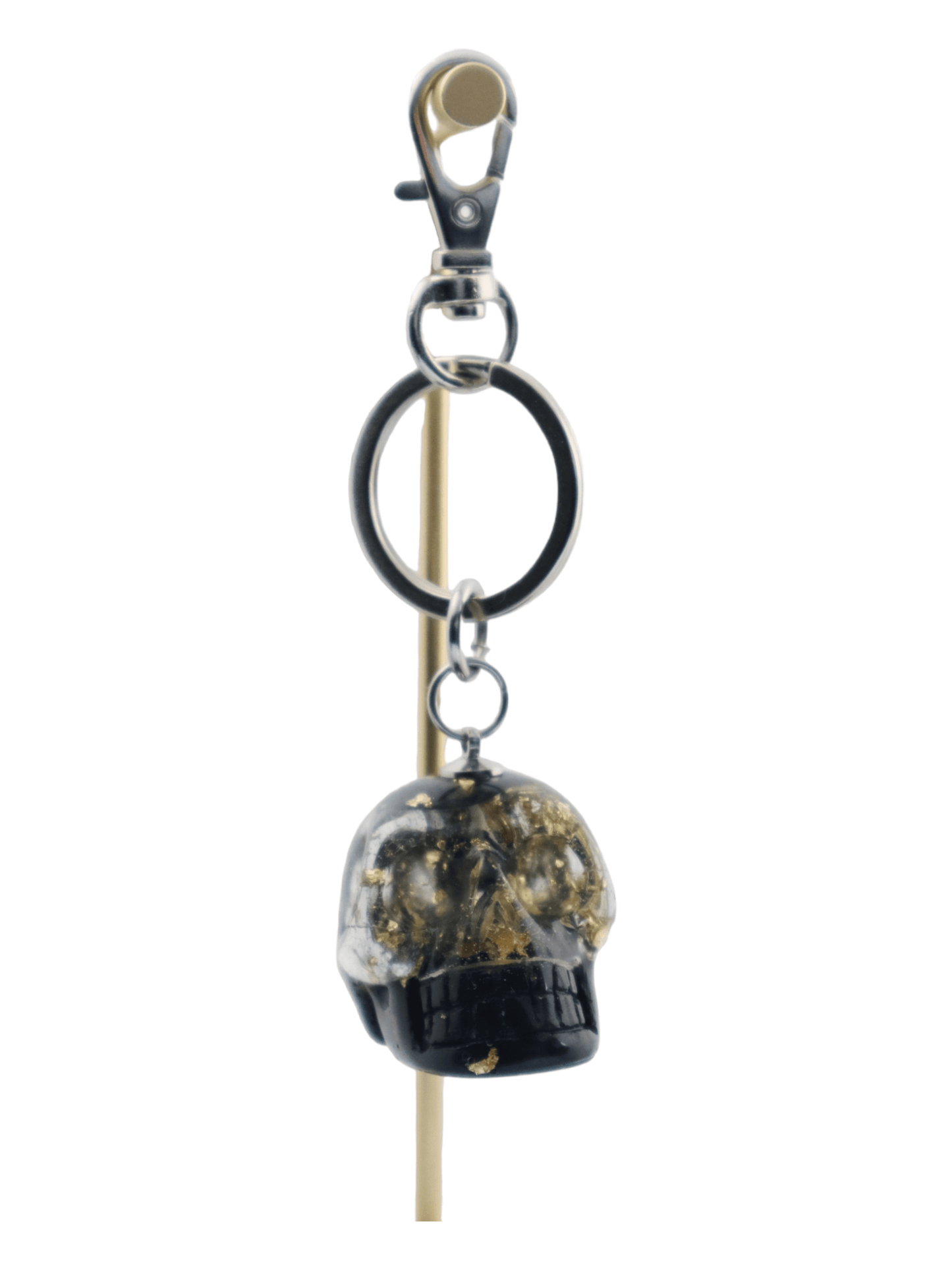 Skull-Keychains---FRONT---Gold-&-Black-Med-Glittery-Skull-Keychain---Kaleidoscopes-And-Polka-Dots