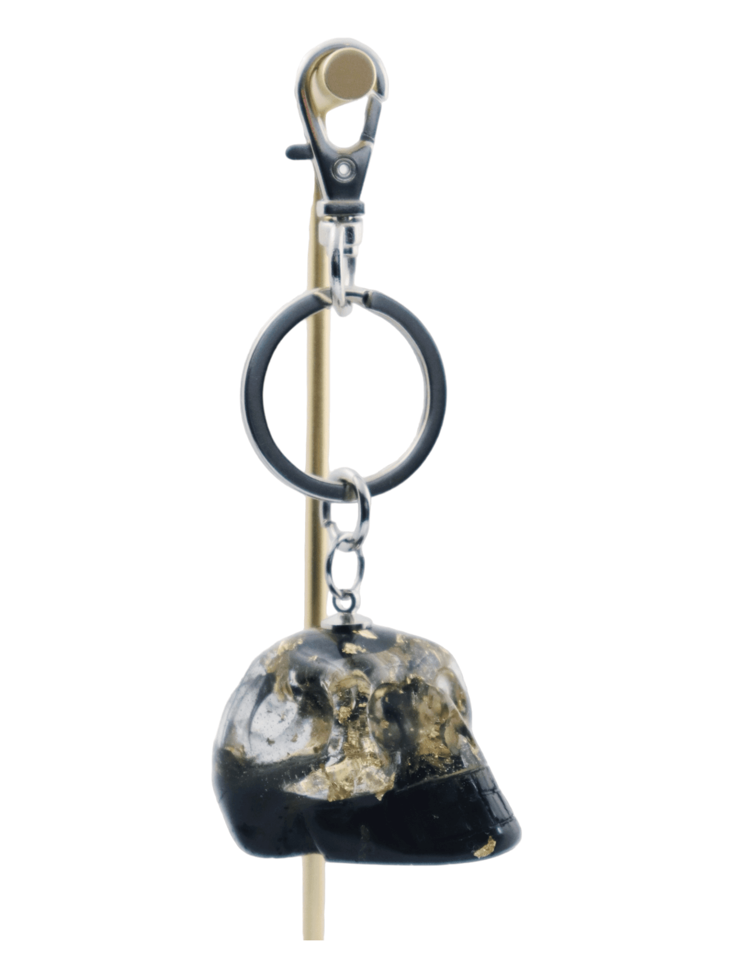Skull-Keychains---Gold-&-Black-Med-Glittery-Skull-Keychain-SIDE-Kaleidoscopes-And-Polka-Dots