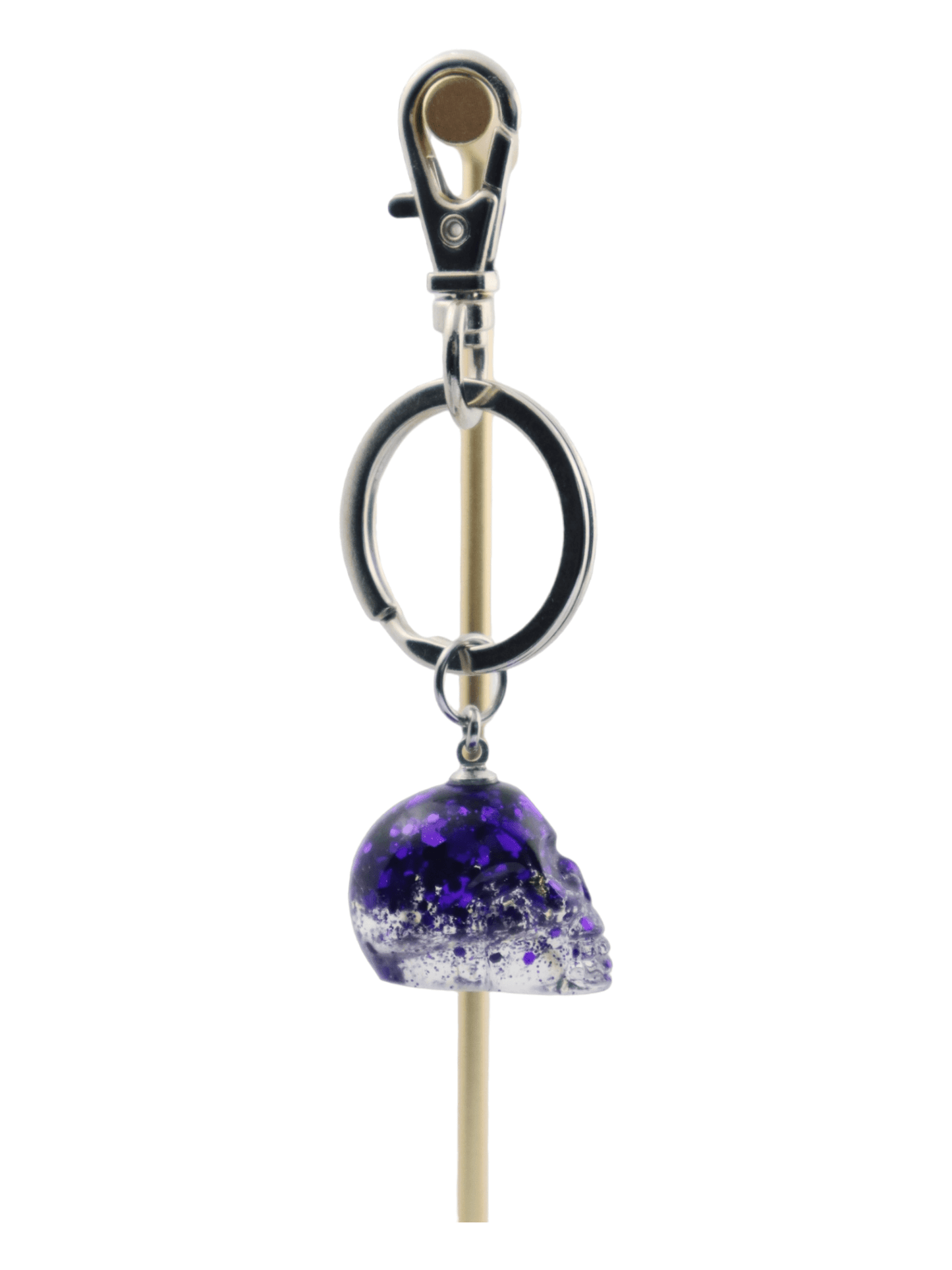 Skull-Charm---Purple-Small-Glittery-Halloween-Skull-Keychain---SIDE---Kaleidoscopes-And-Polka-Dots