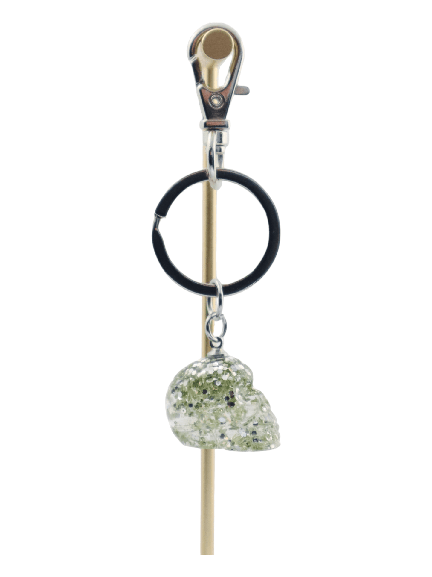 Skull-Charm---Silver-Small-Glittery-Halloween-Skull-Keychain---SIDE---Kaleidoscopes-And-Polka-Dots