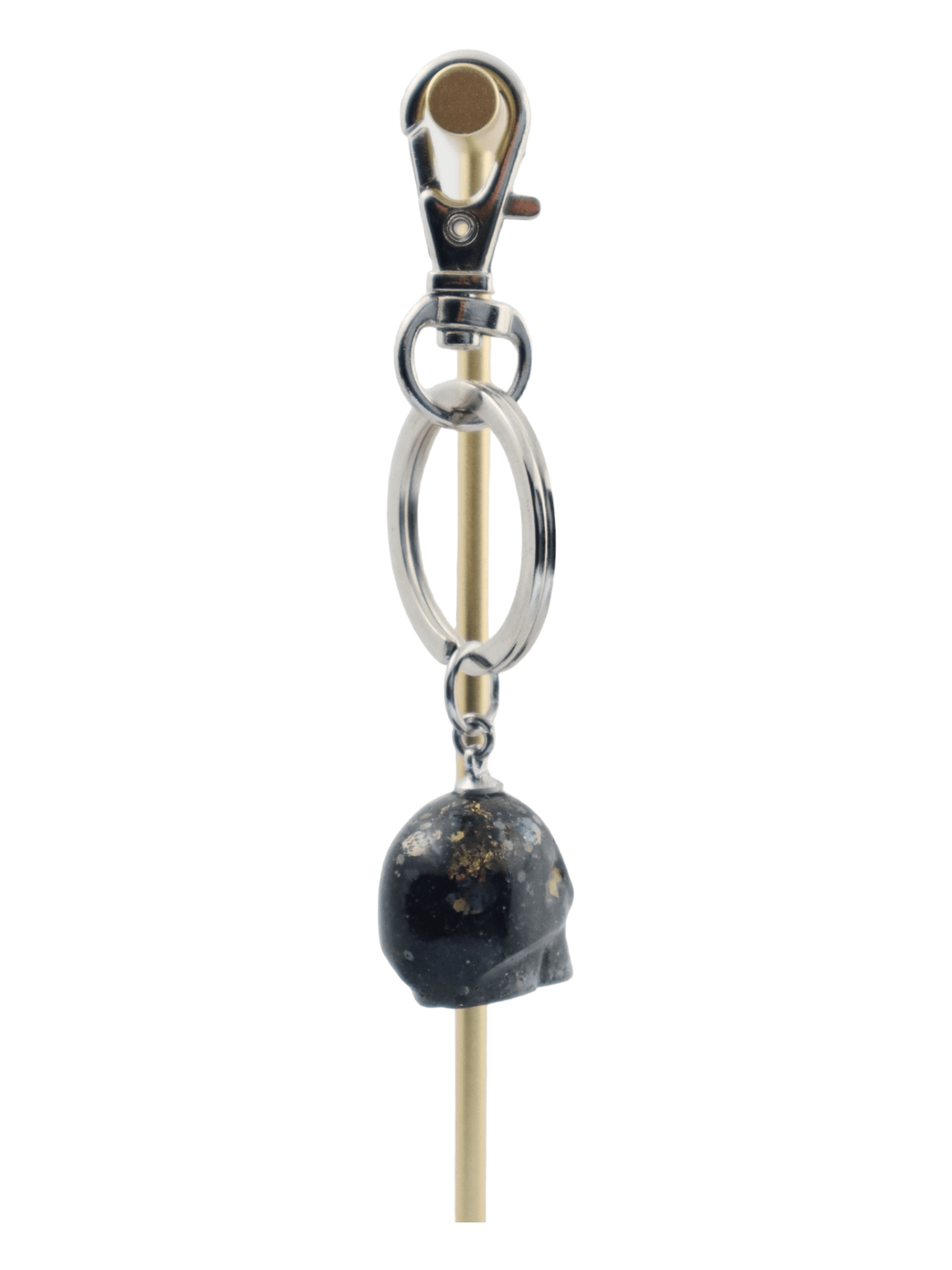 Skull-Charm---Black-Small-Glittery-Halloween-Skull-Keychain---ANGLE---Kaleidoscopes-And-Polka-Dots