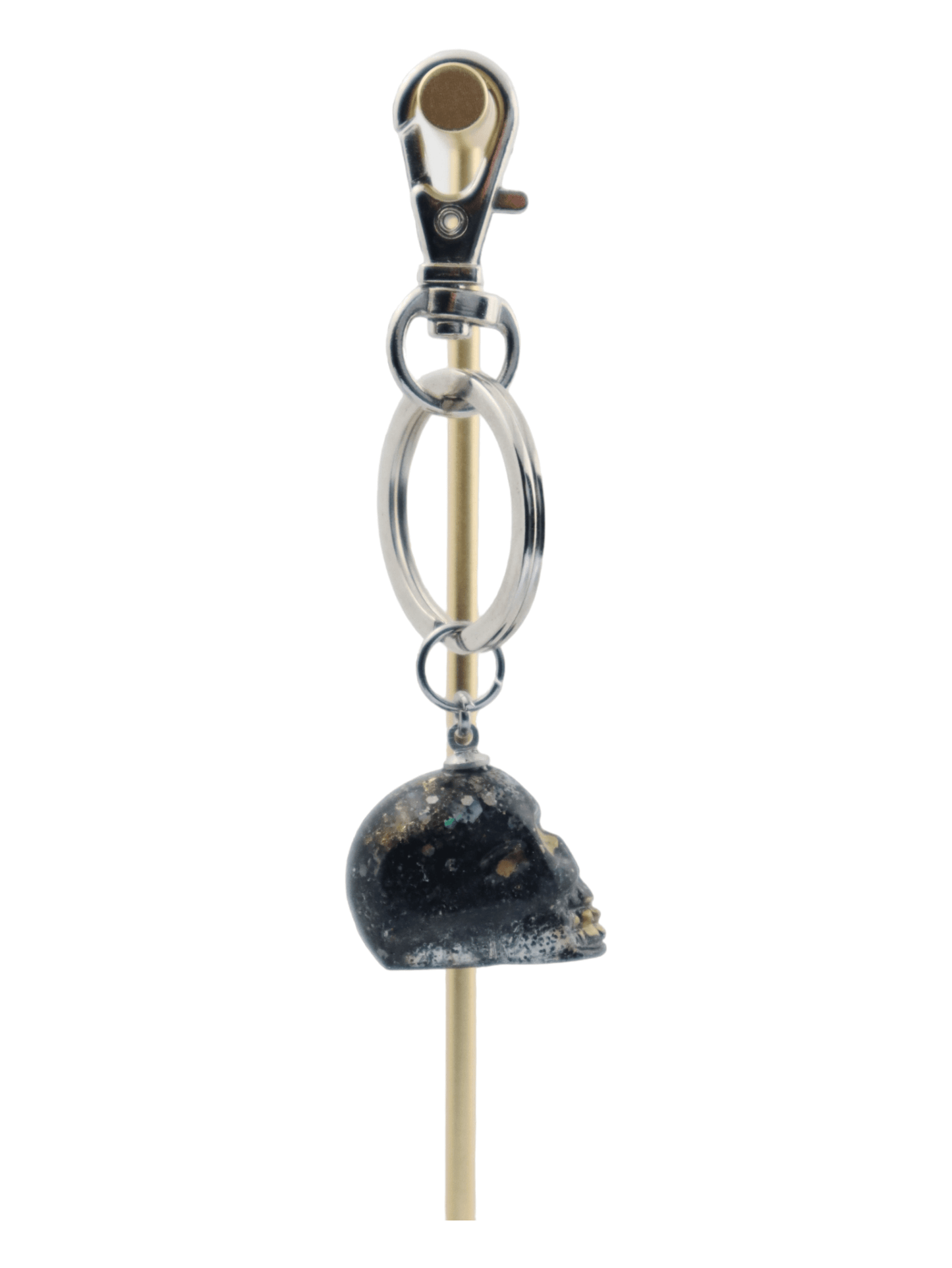 Skull-Charm---Black-Small-Glittery-Halloween-Skull-Keychain---SIDE---Kaleidoscopes-And-Polka-Dots
