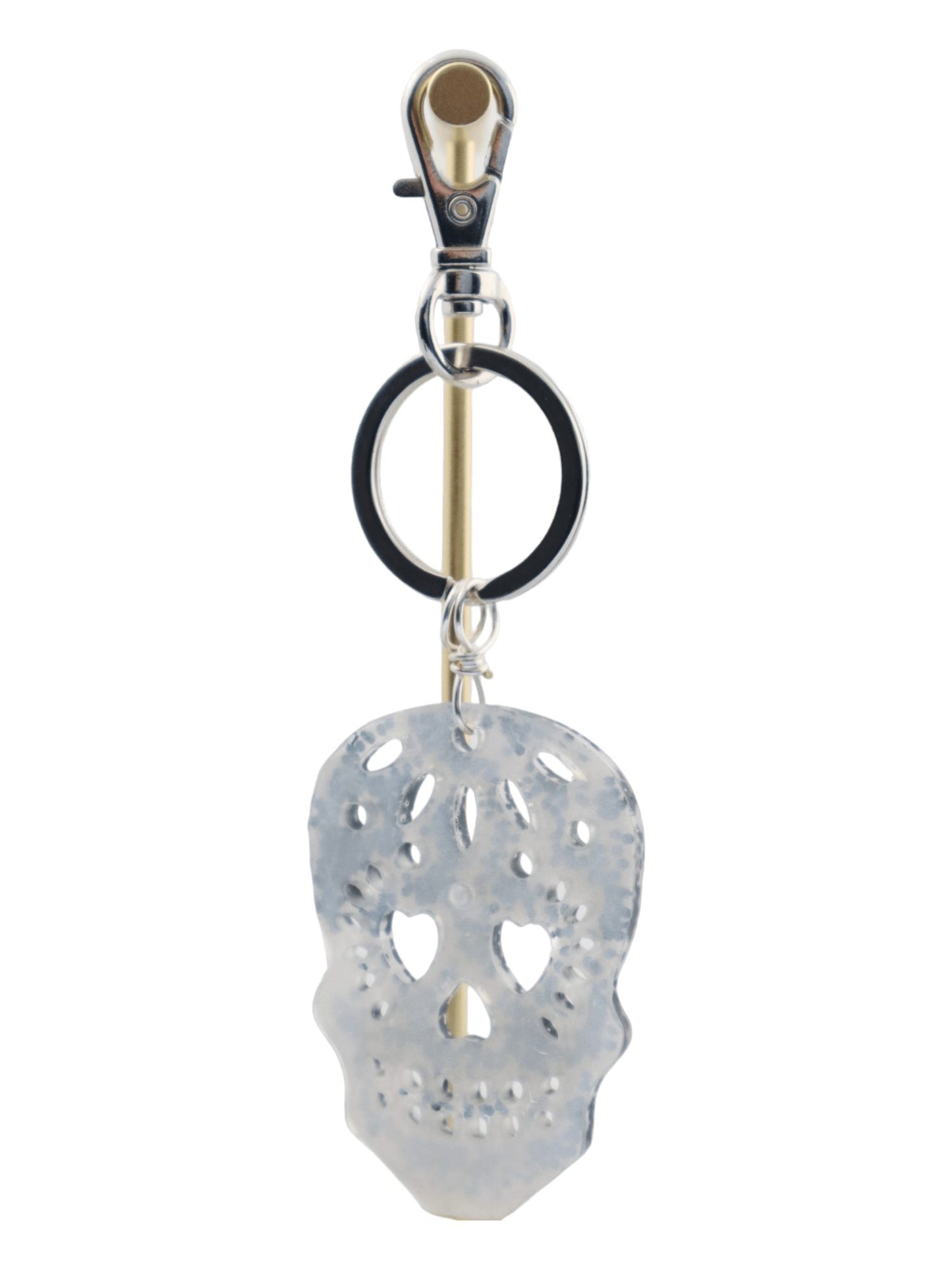 Sugar-Skull-Charm---BLACK-WHITE--Glittery-Halloween-Keychain---BACK---Kaleidoscopes-And-Polka-Dots