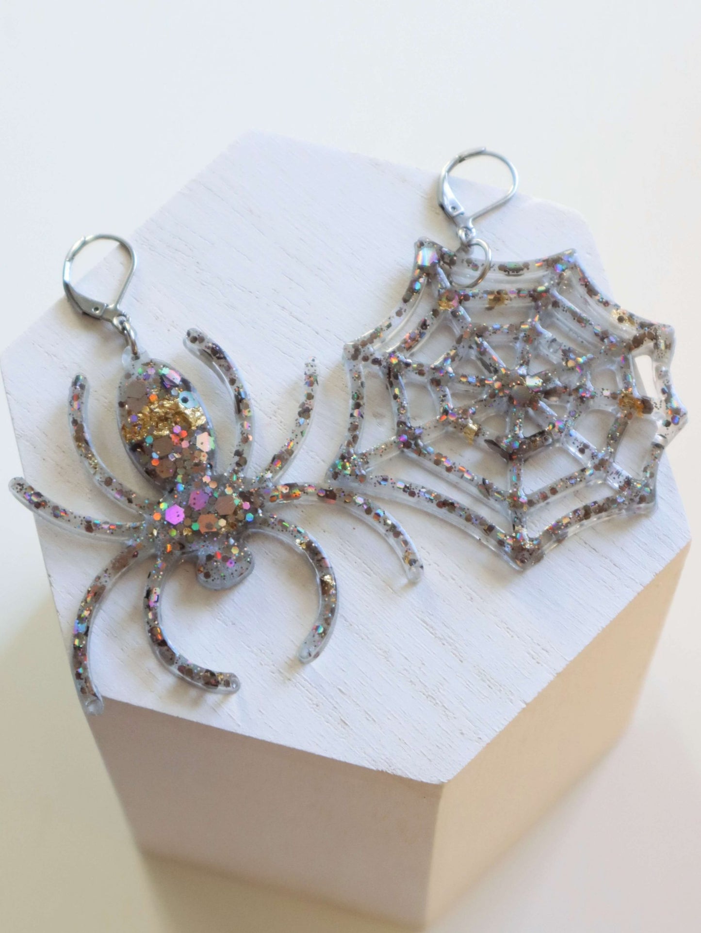 Glittery Spiderweb Statement Earrings – Halloween Earrings