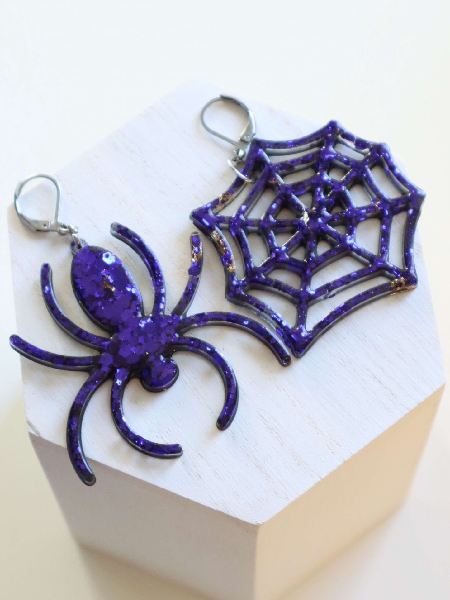 Glittery Spiderweb Statement Earrings – Halloween Earrings