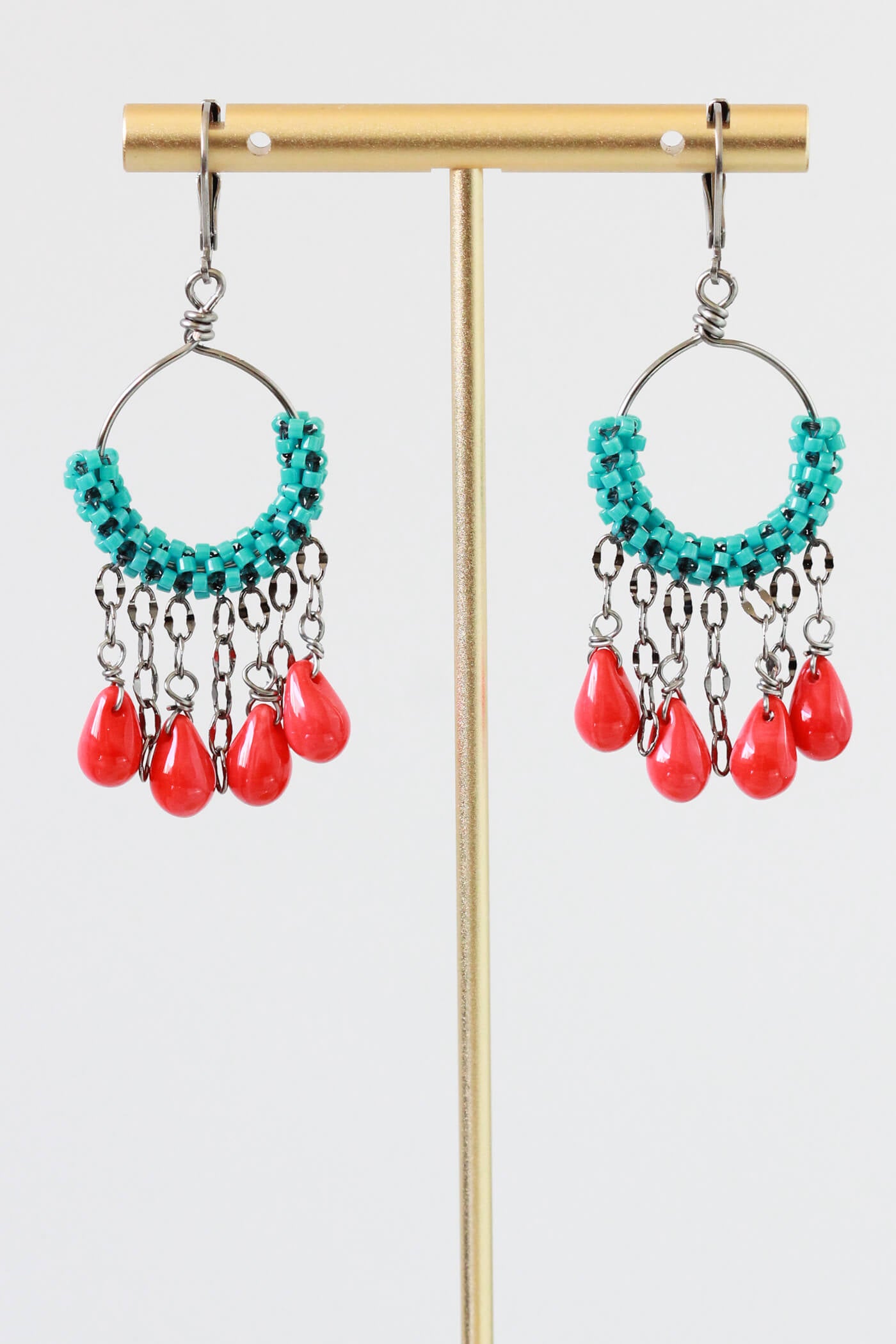 Orange Turquoise Hoop Earrings by Kaleidoscopes And Polka Dots