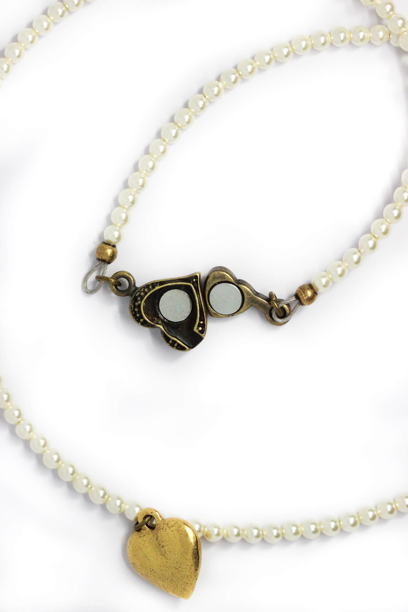 Vintage Inspired Gold Heart Pearl Necklace