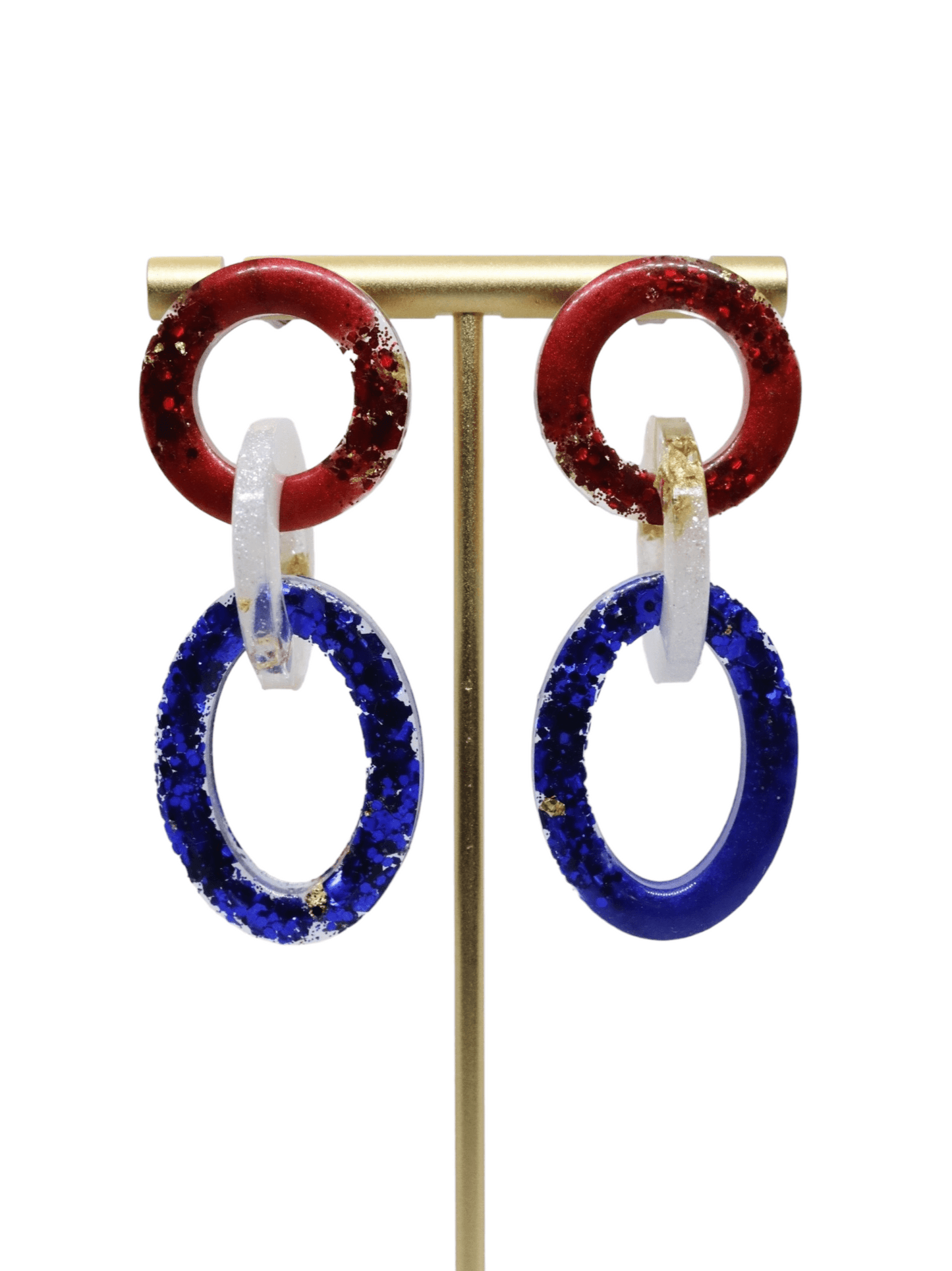 glittery-patriotic-link-earrings---red-white-and-blue-hypoallergenic-earrings---patriotic-glittery-earrings---kaleidoscopes-and-polka-dots
