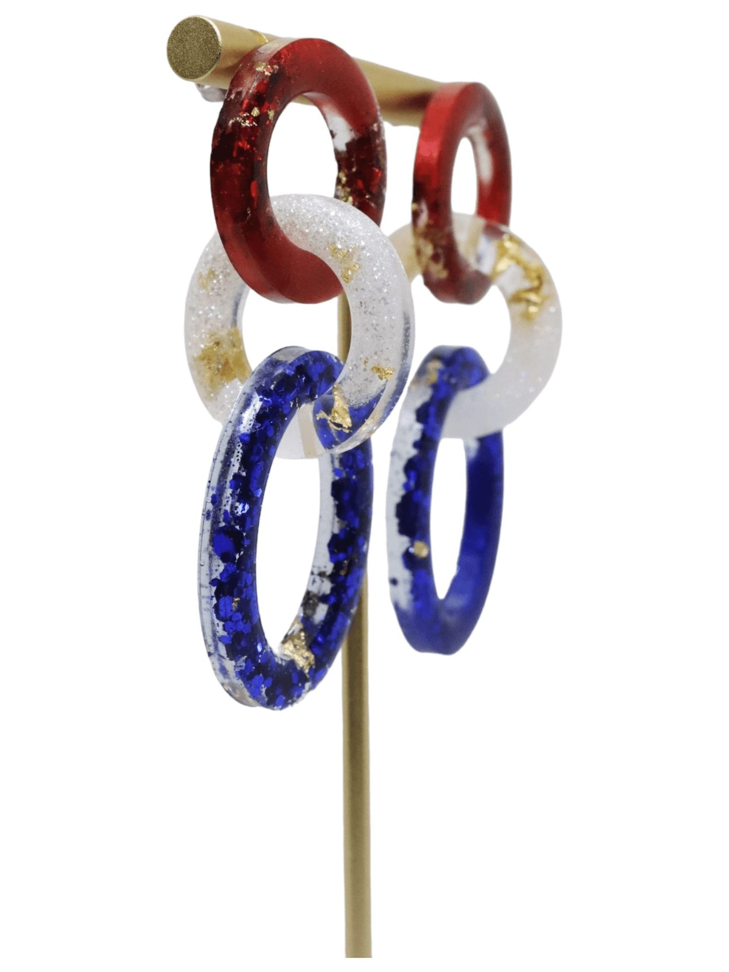 glittery-patriotic-link-earrings---red-white-and-blue-long-earrings---patriotic-statement-link-earrings---kaleidoscopes-and-polka-dots