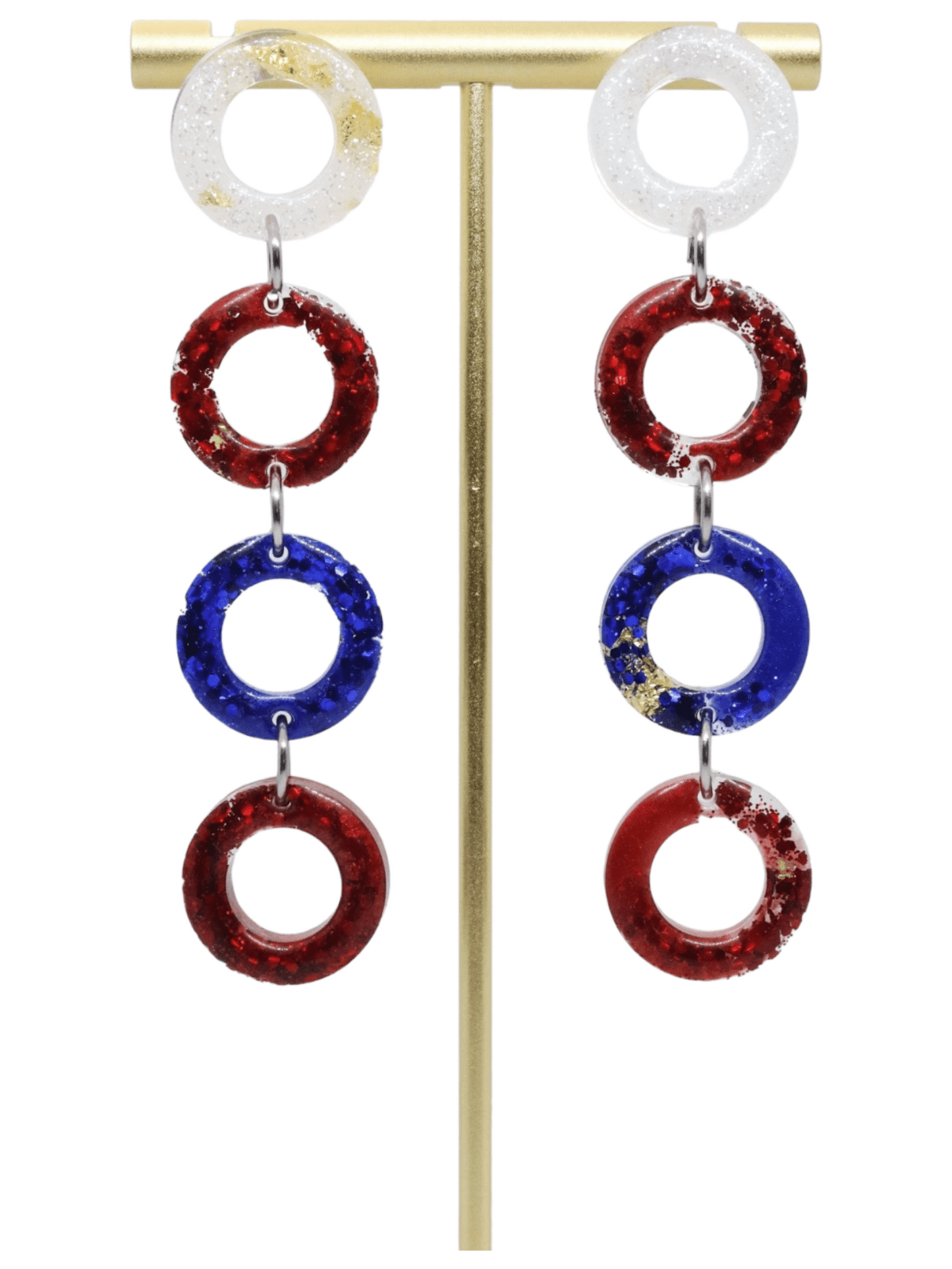 long-patriotic-chain-resin-earrings---stud-earrings-hypoallergenic---red-white-and-blue-earrings---kaleidoscopes-and-polka-dots