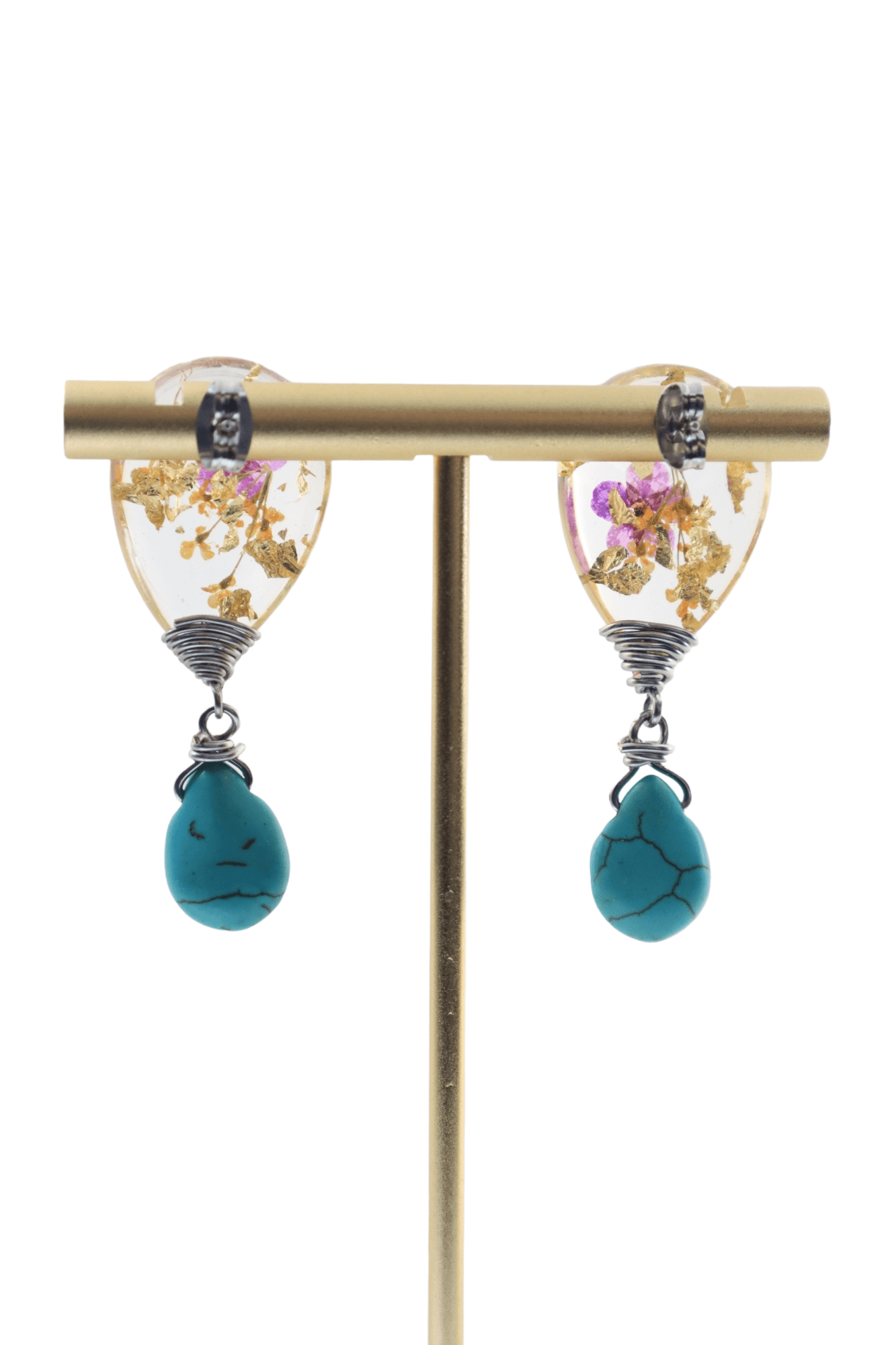 Stud-earrings-hypoallergenic---turquoise-earrings---flower-jewelry---Kaleidoscopes-And-Polka-Dots