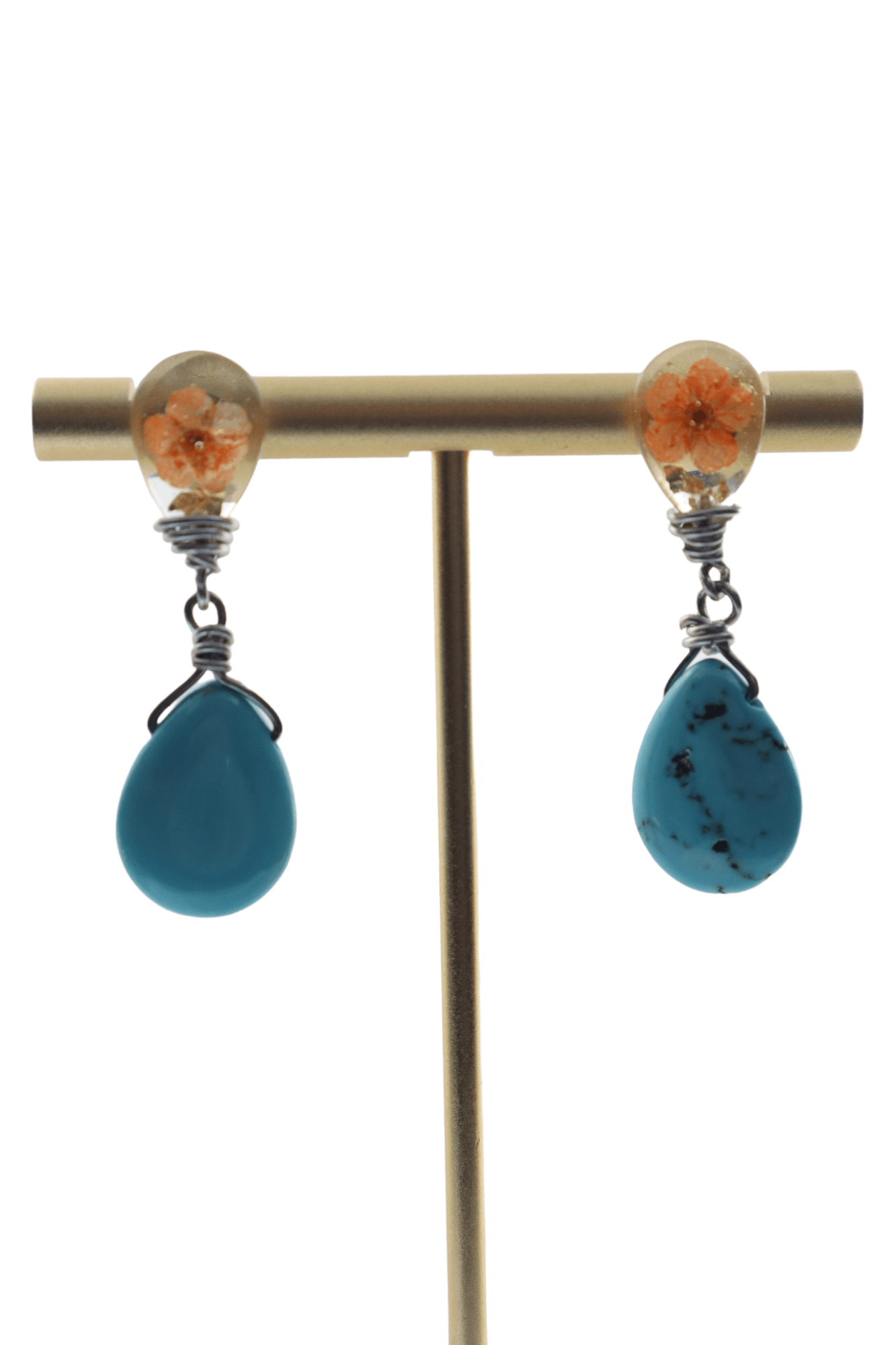Turquoise-drop-real-flower-earrings---flower-jewelry---Kaleidoscopes-And-Polka-Dots