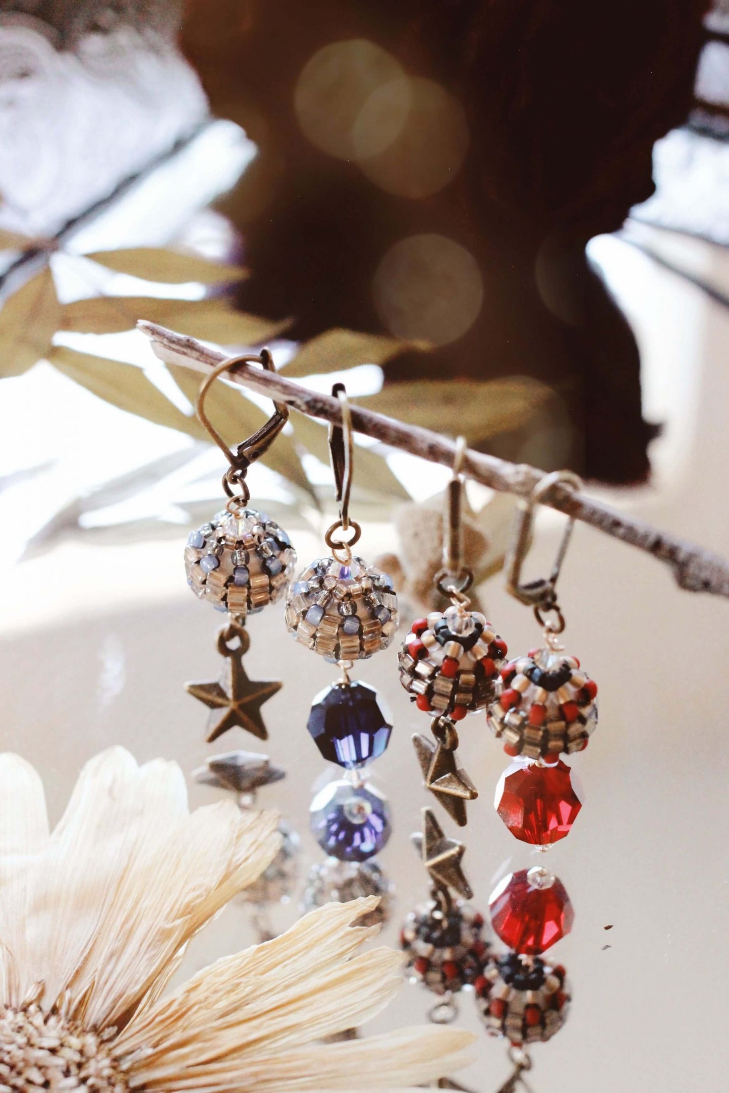Mismatched Star Dangle Earrings - 1940s Inspired Sweetheart Collection by Kaleidoscopes & Polka Dots