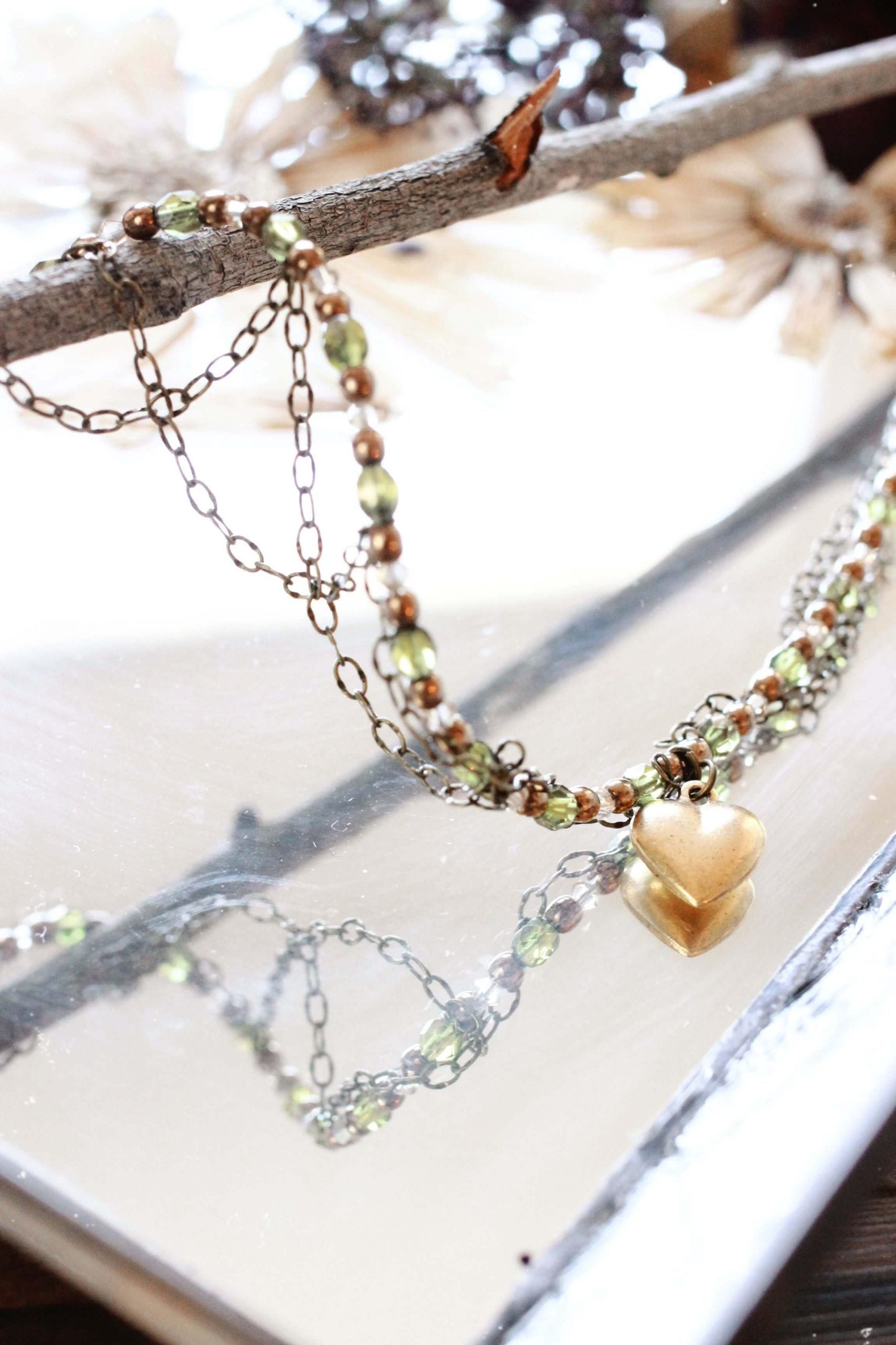 Romantic Green Gold Plated Pendant Necklace - Inspired by the heartfelt beauty of the 1940s.