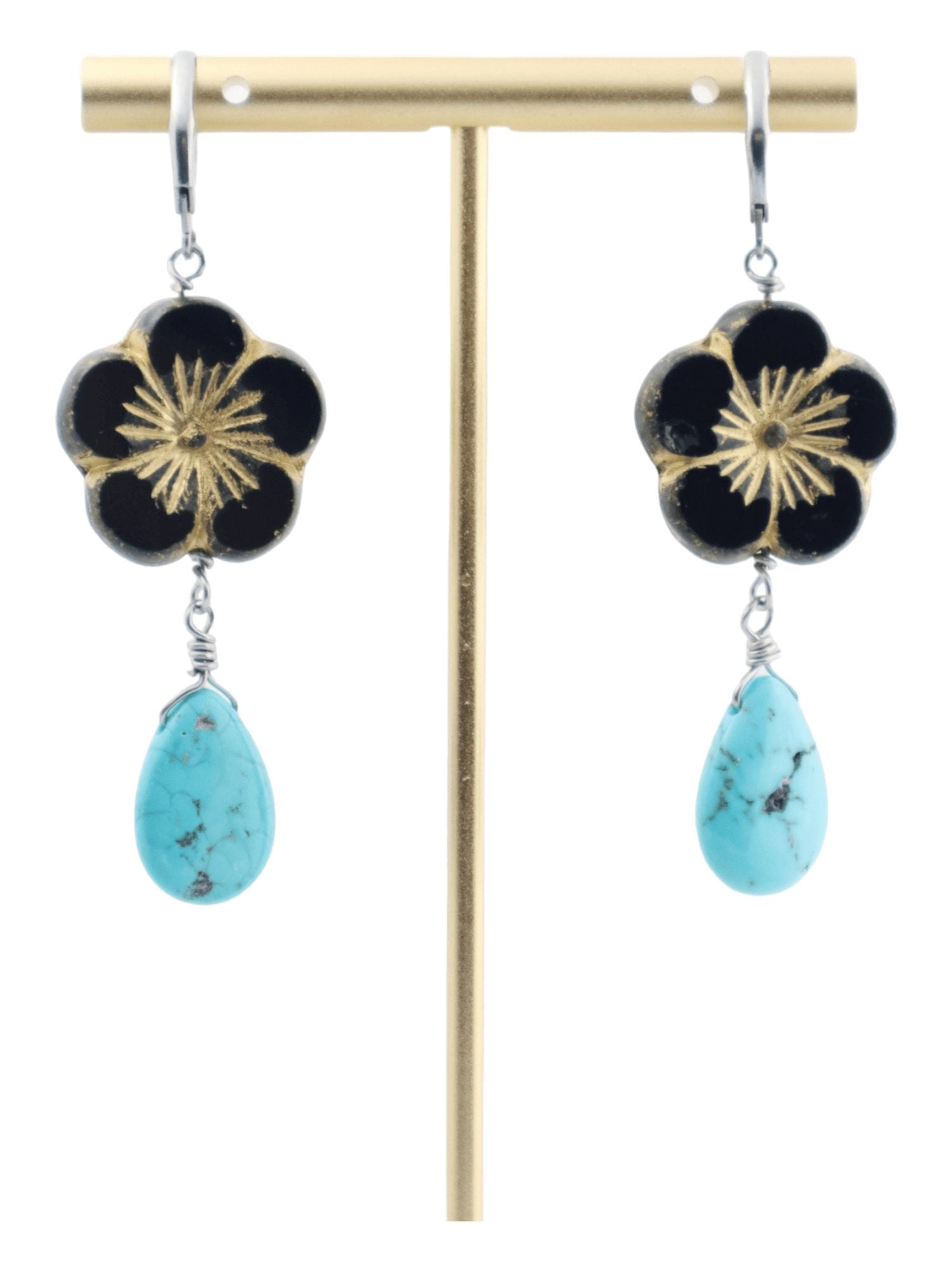 Black-Flower-Earrings---Dia-De-Los-Muertos-Jewelry---Kaleidoscopes-And-Polka-Dots