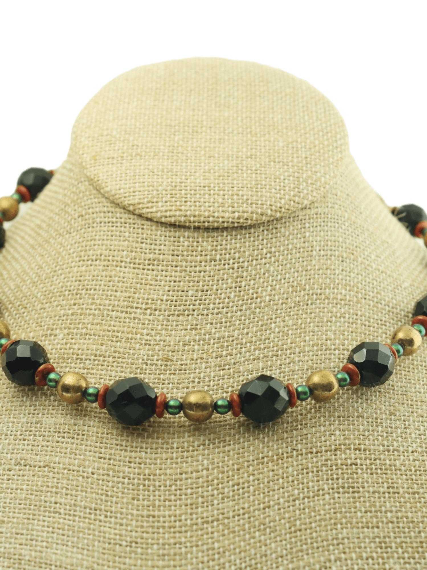 Black And Bronze Statement Boho Tropical Statement Beaded Necklace - Chunky Bold Necklace - Mexican Style Necklace - Kaleidoscopes And Polka Dots