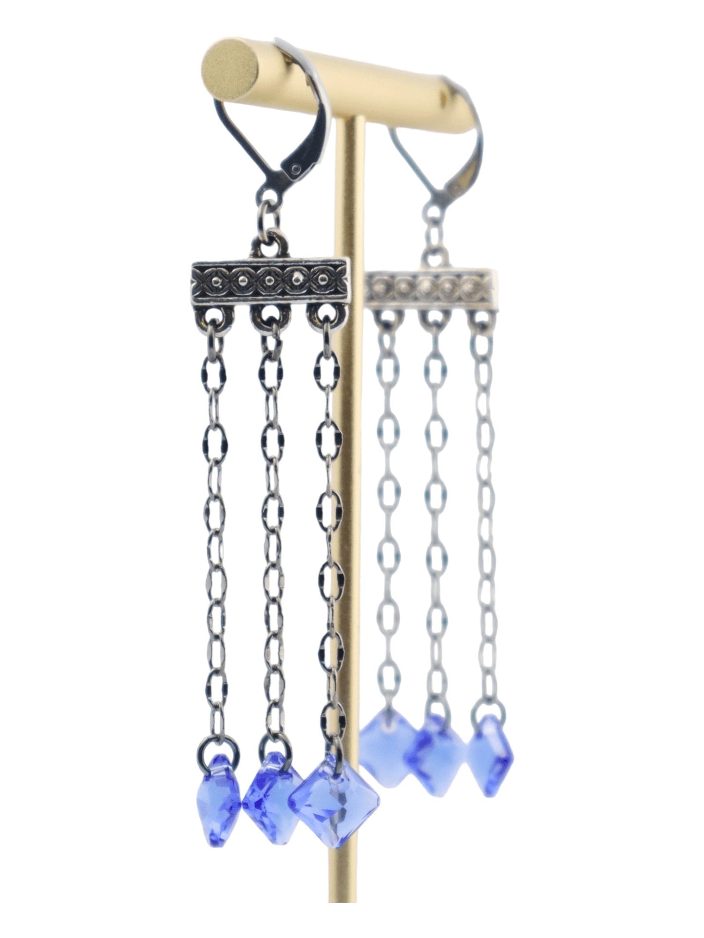 Blue-Sapphire-Silver-Earrings---Stainless-Steel-Leverbacks---Kaleidoscopes-and-Polka-Dots