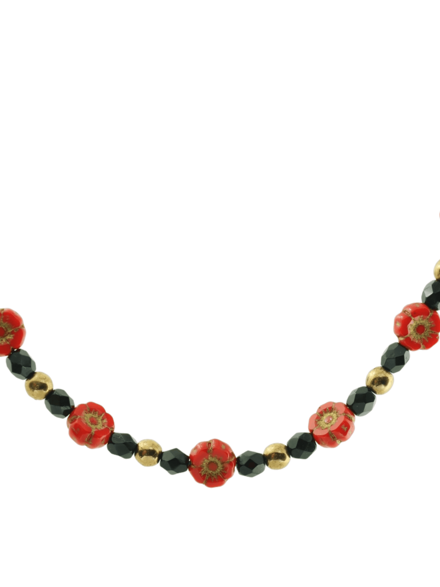 Tiny Red Flower Beaded Necklace - Delicate Everyday Necklace - Kaleidoscopes And Polka Dots