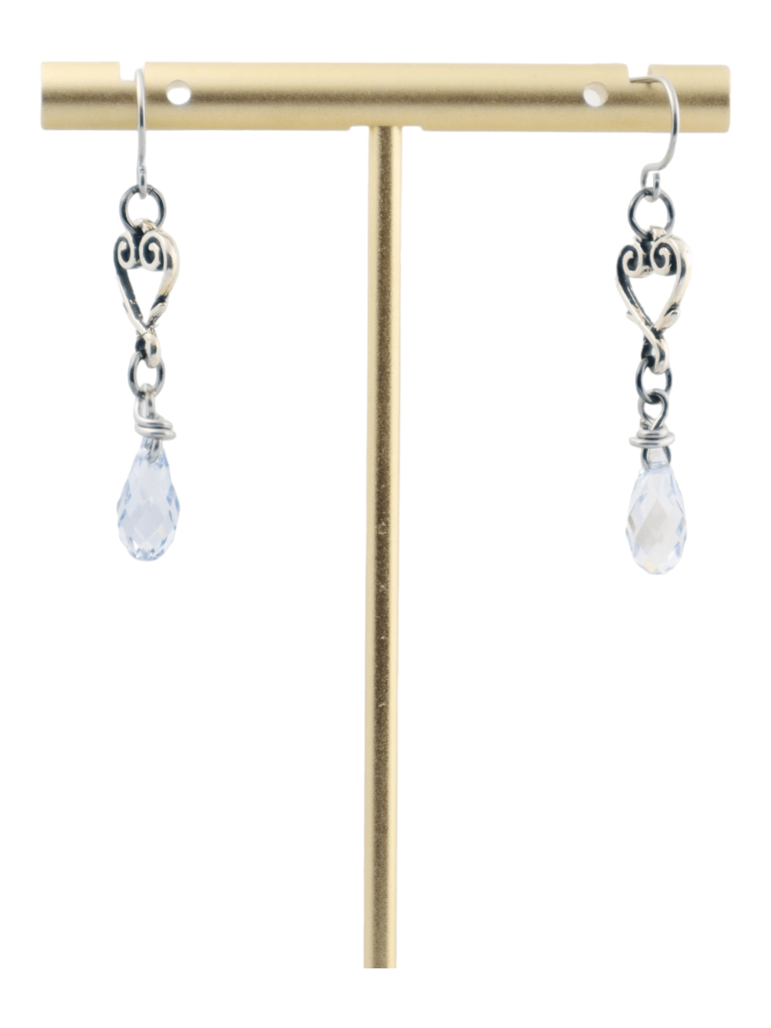 Crystal Drop Heart Earrings - Light Blue Crystal