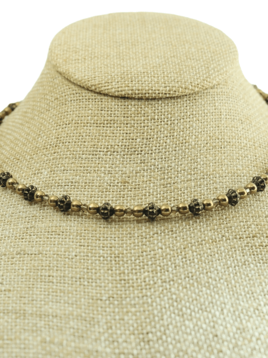 Elegant Delicate Bronze Beaded Necklace - Kaleidoscopes And Polka Dots