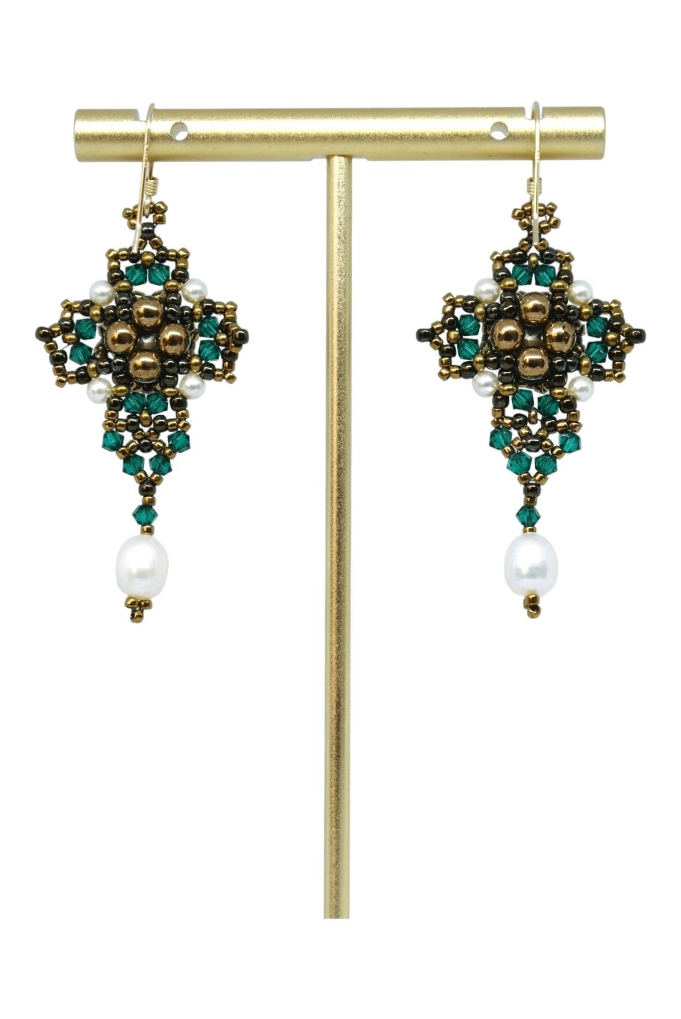 Emerald Green Crystal Cross Earrings - Back View - Verde Esmeralda Jewelry Collection - Kaleidoscopes And Polka Dots