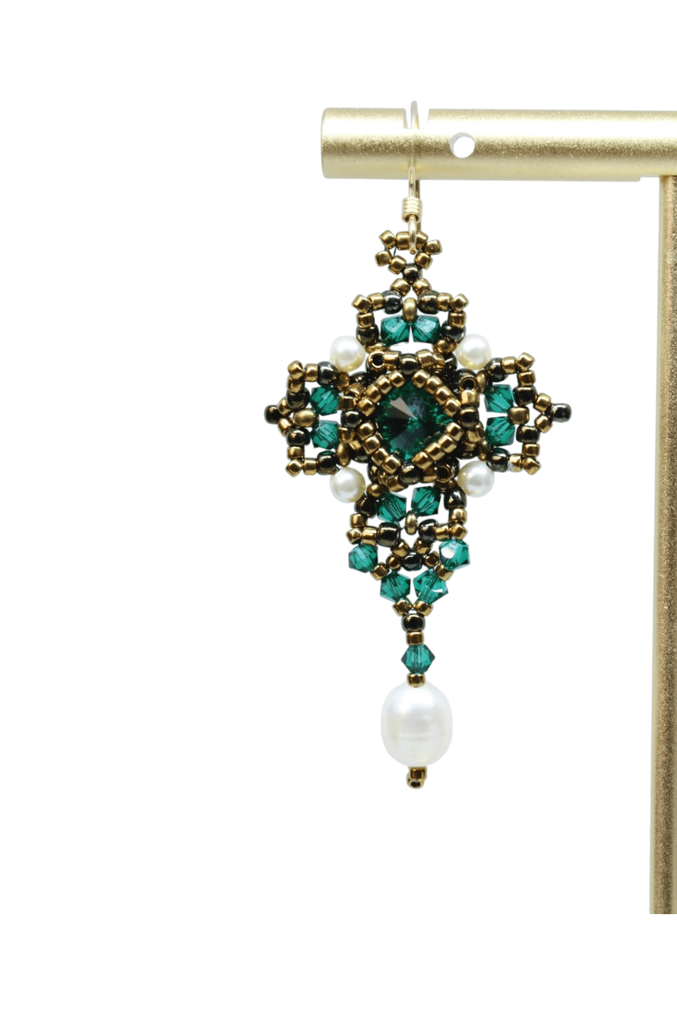 Emerald Green Crystal Cross Earrings - Front - Verde Esmeralda Jewelry Collection - Kaleidoscopes And Polka Dots